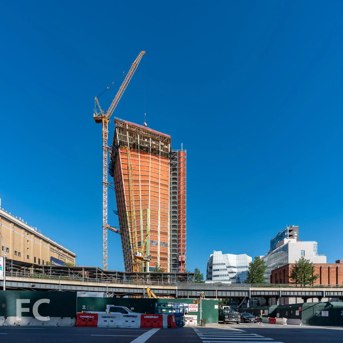 East facade of the west tower from 10th Avenue.