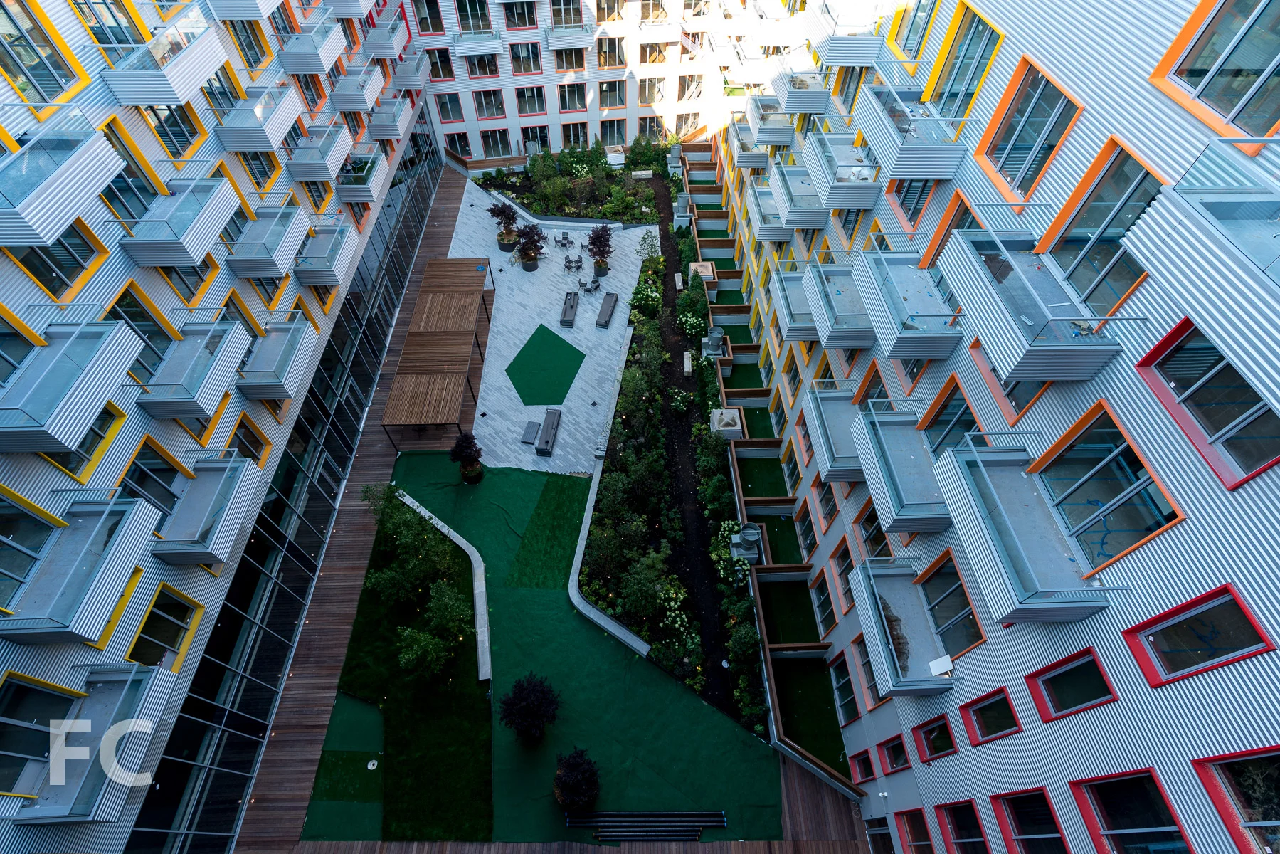 Looking down on the courtyard.