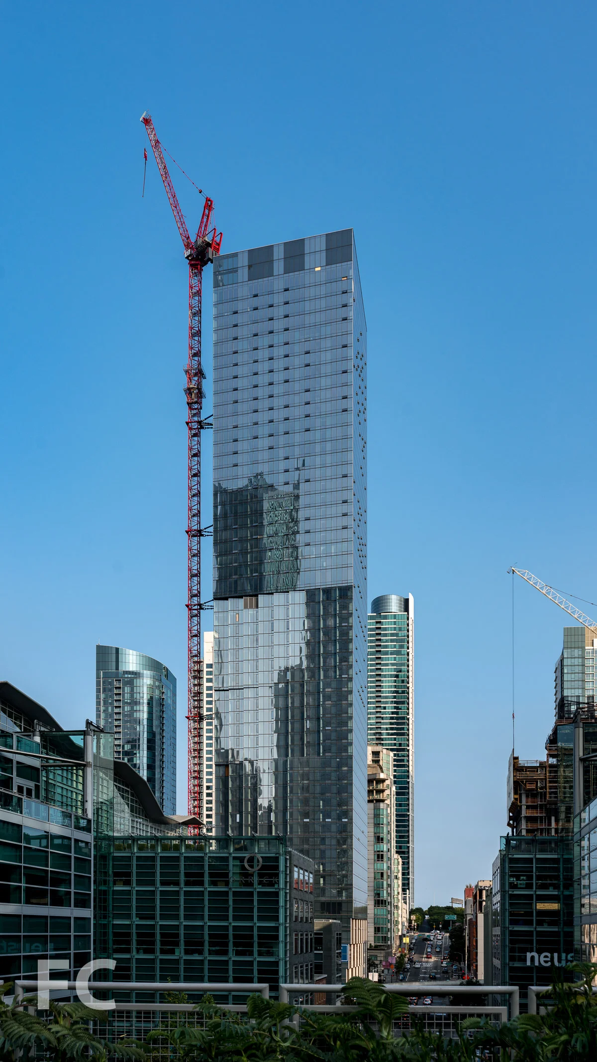 West facade of the tower from the Transbay Transit Center's rooftop park.