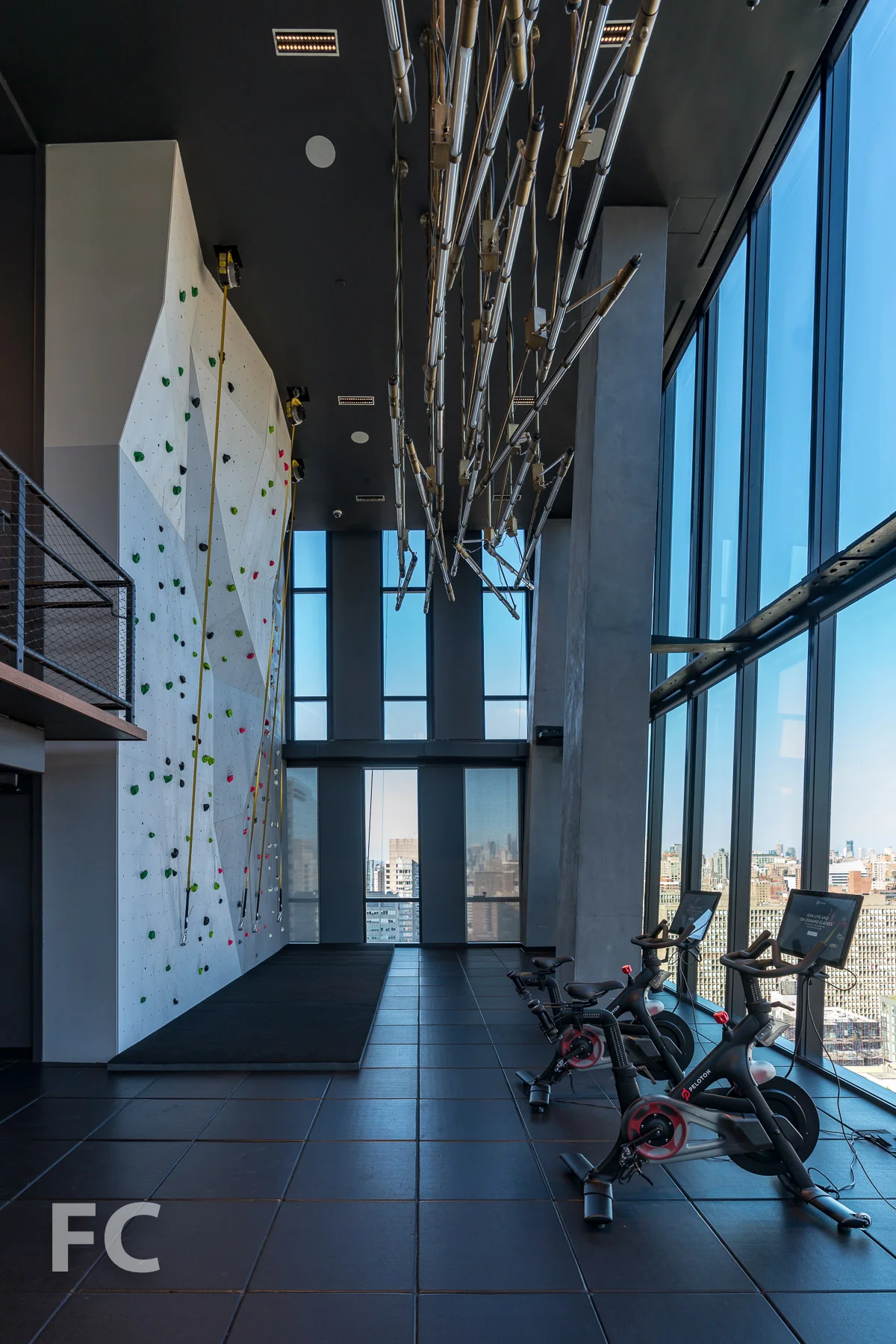 Rock climbing wall in the fitness center.