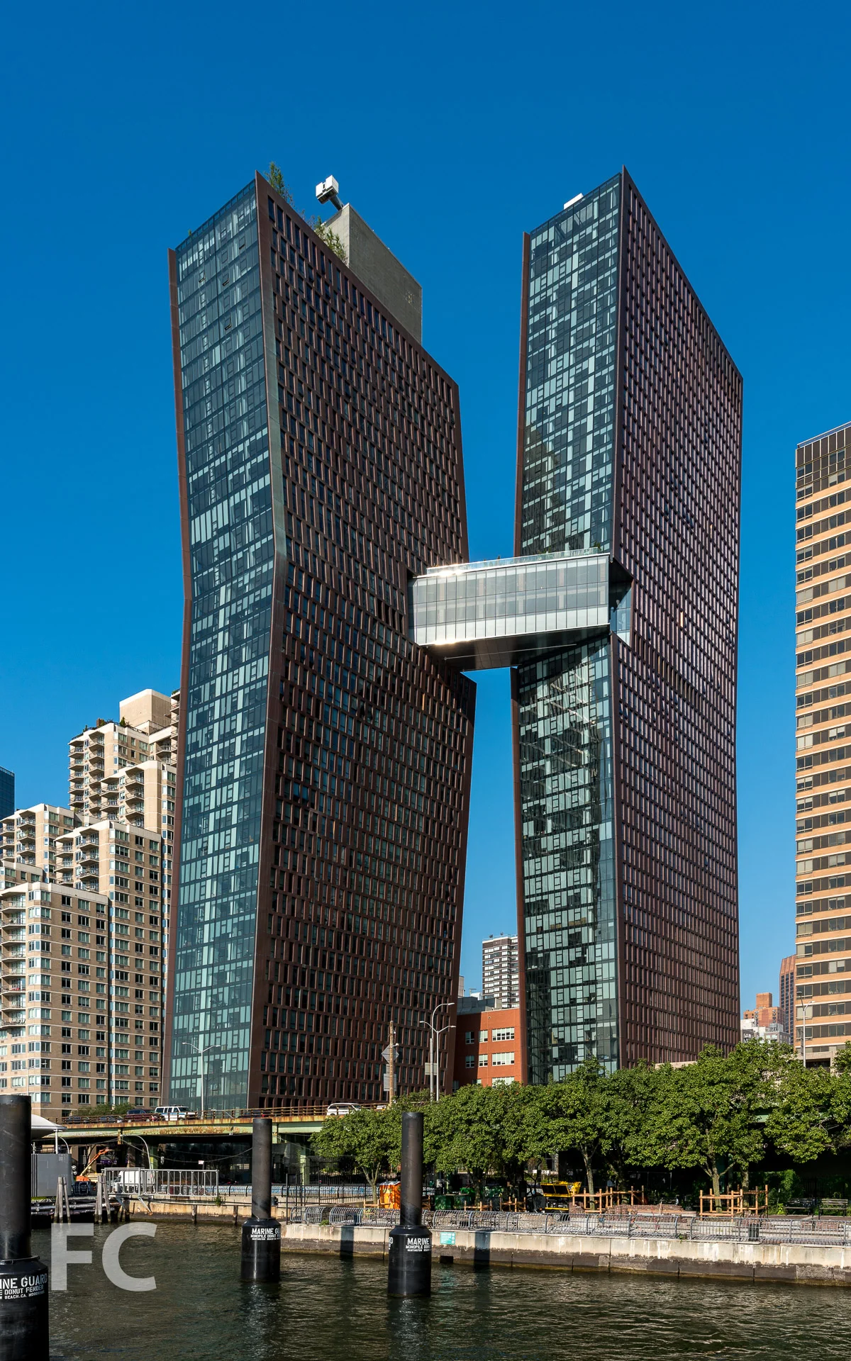 Northeast corner of the towers from the East River.