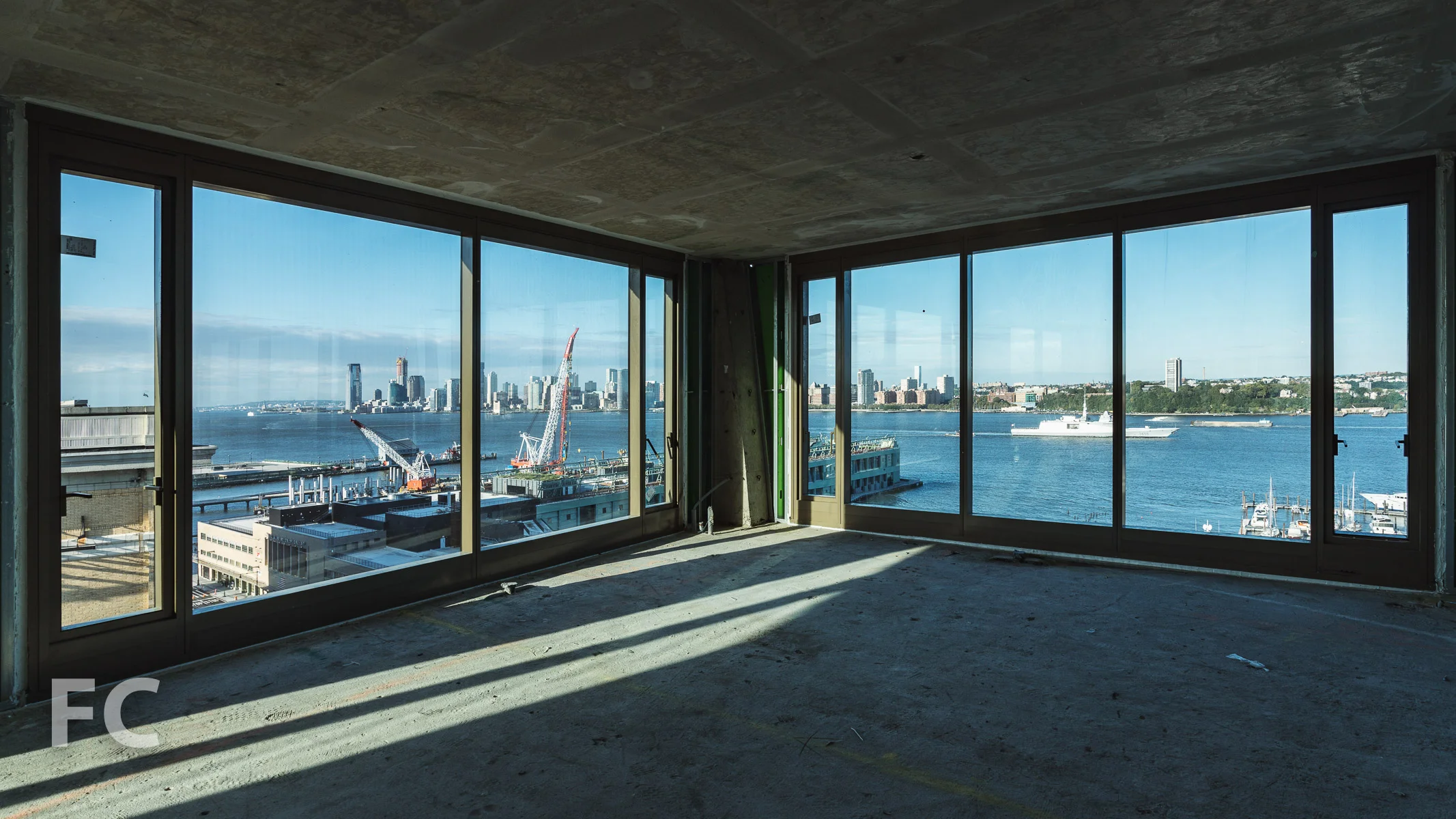 View of the Hudson River waterfront from a southwest corner unit.