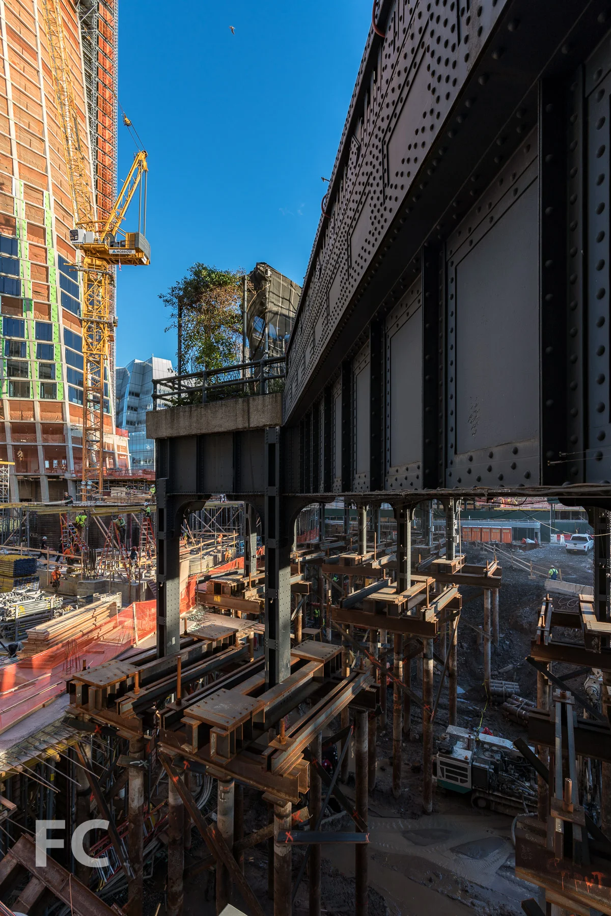 East tower and sitework underneath the High Line.