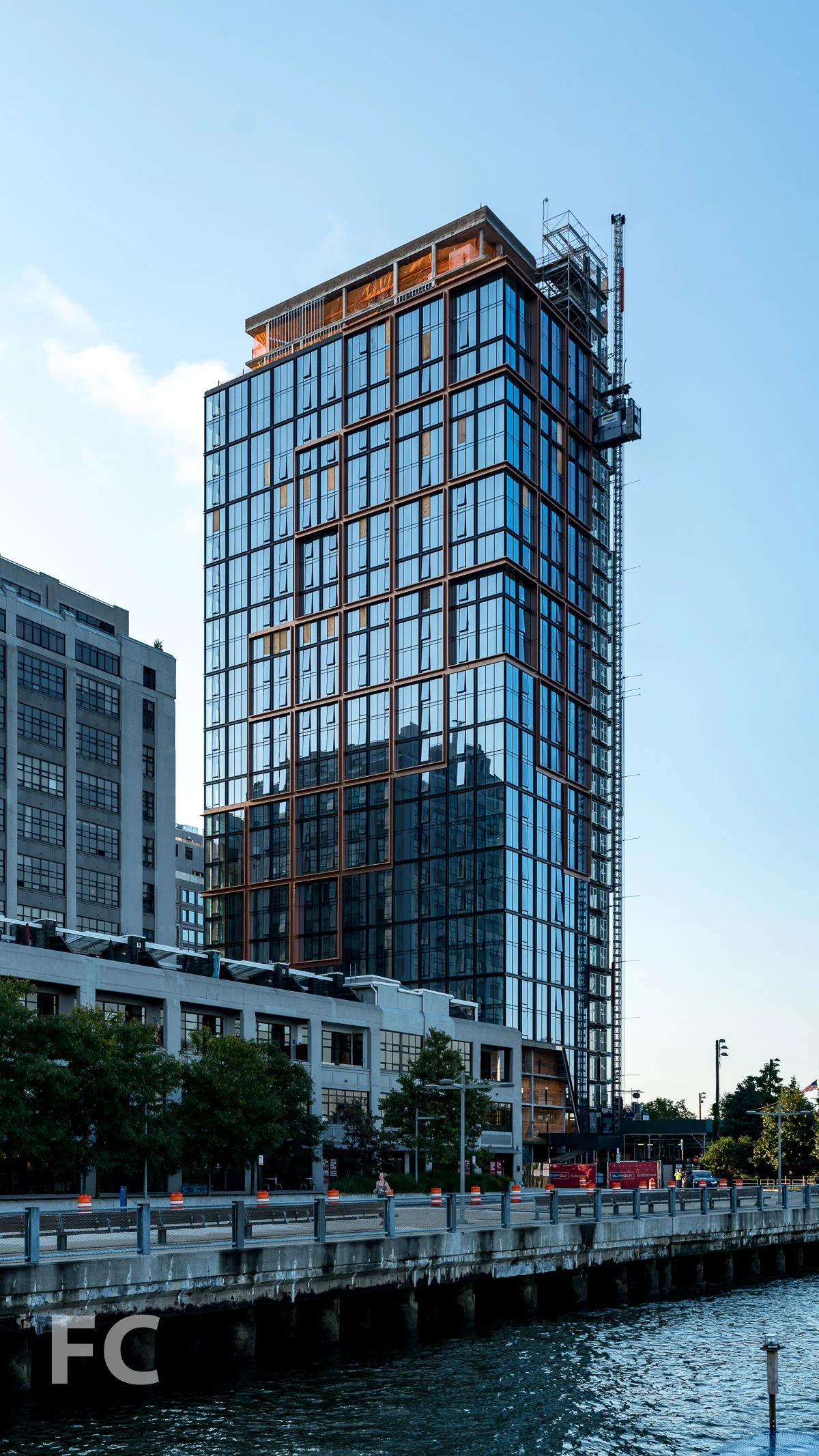Northwest corner of Quay Tower from Pier 5 of Brooklyn Bridge Park.