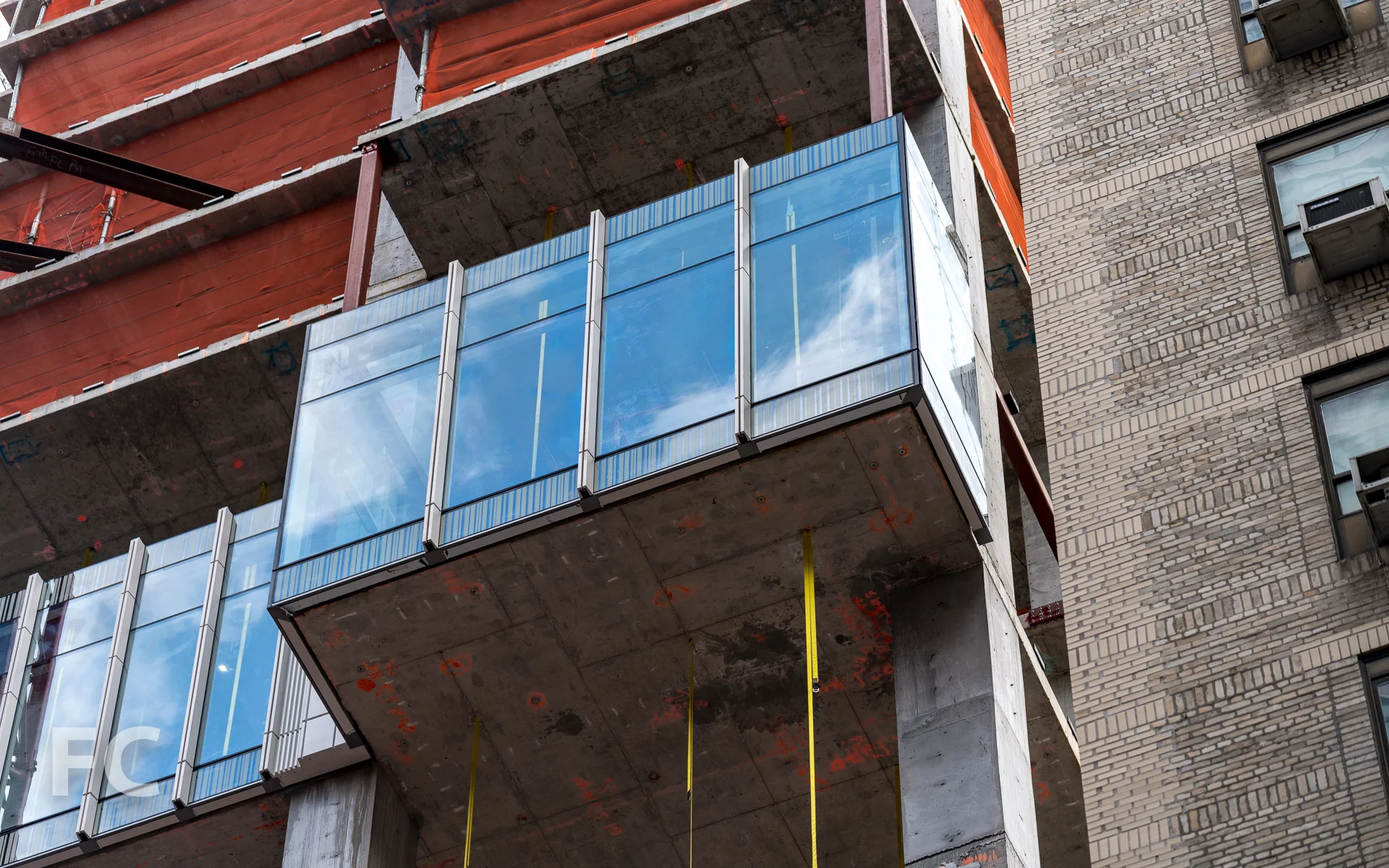Closeup of the facade panels on the south facade.