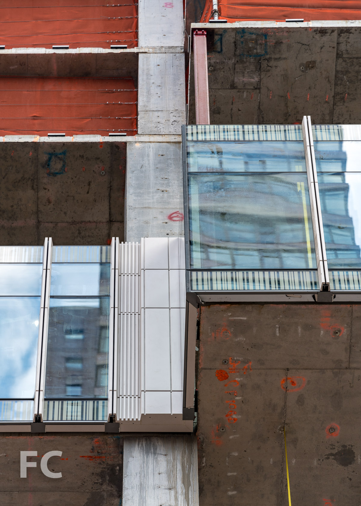 Closeup of the facade panels on the south facade.