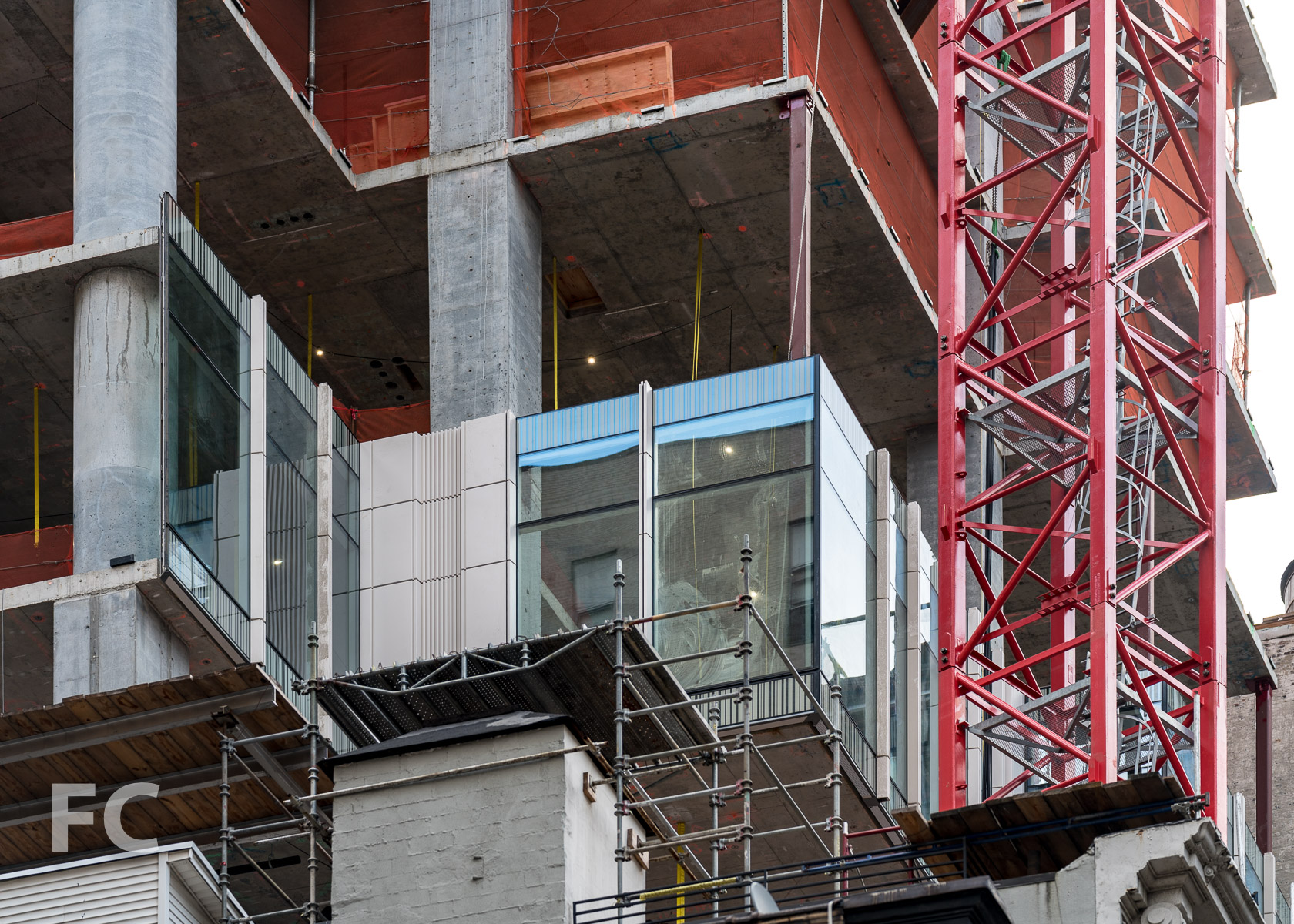 Closeup of the facade panels on the south facade.