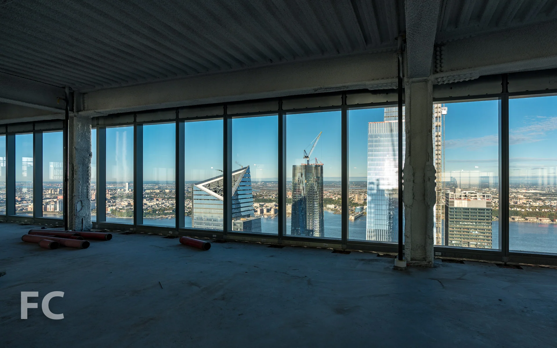 View west towards Hudson Yards from an office floor.