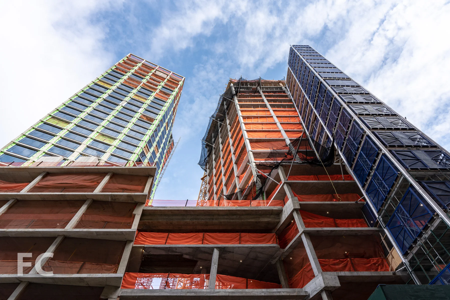 Looking up at the east (right) and west (left) towers.