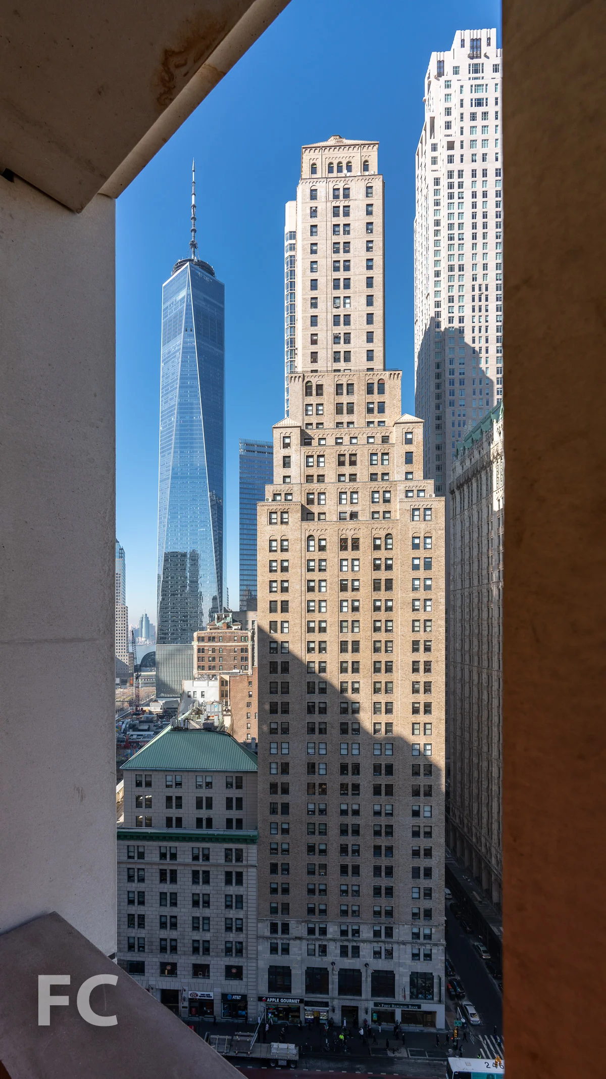 View west towards the World Trade Center from a private loggia.