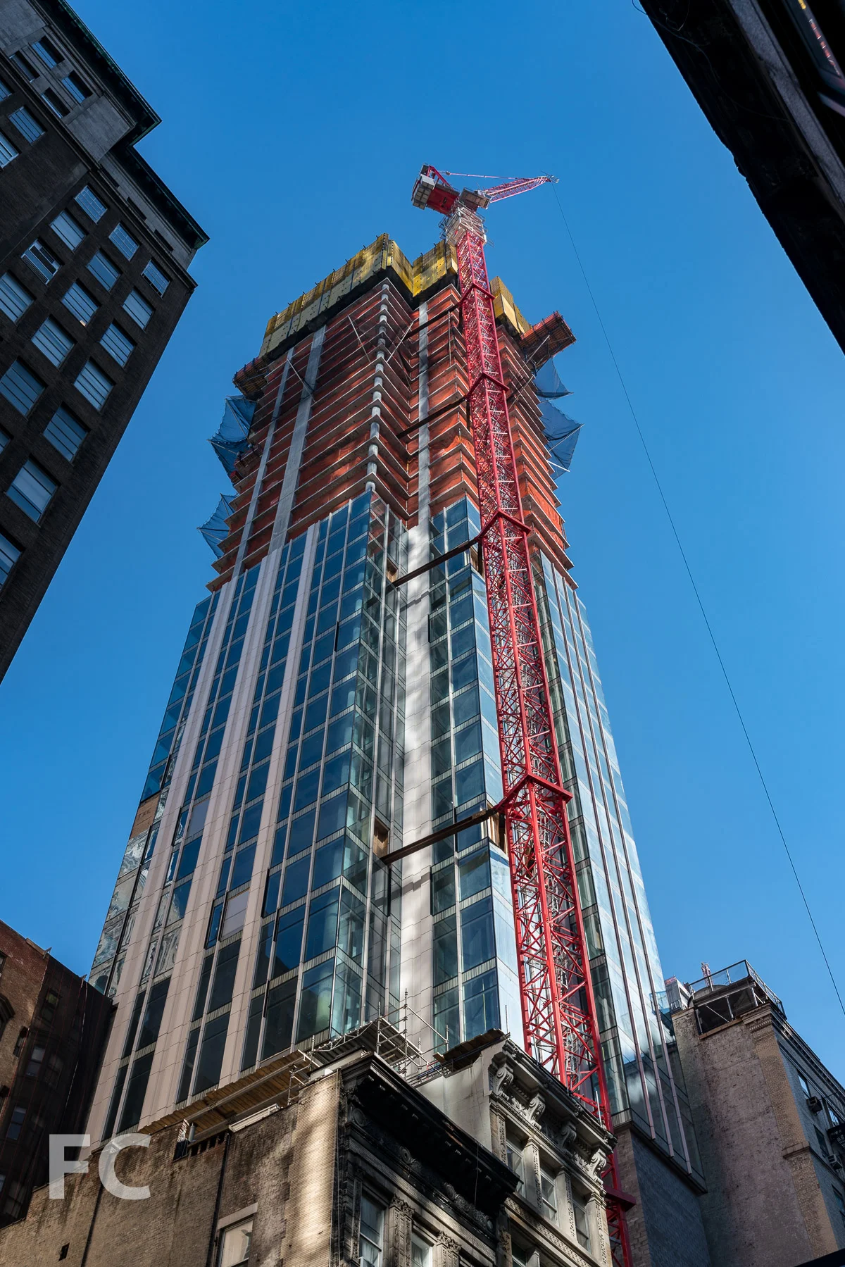 Looking up at the southwest corner from East 30th Street.