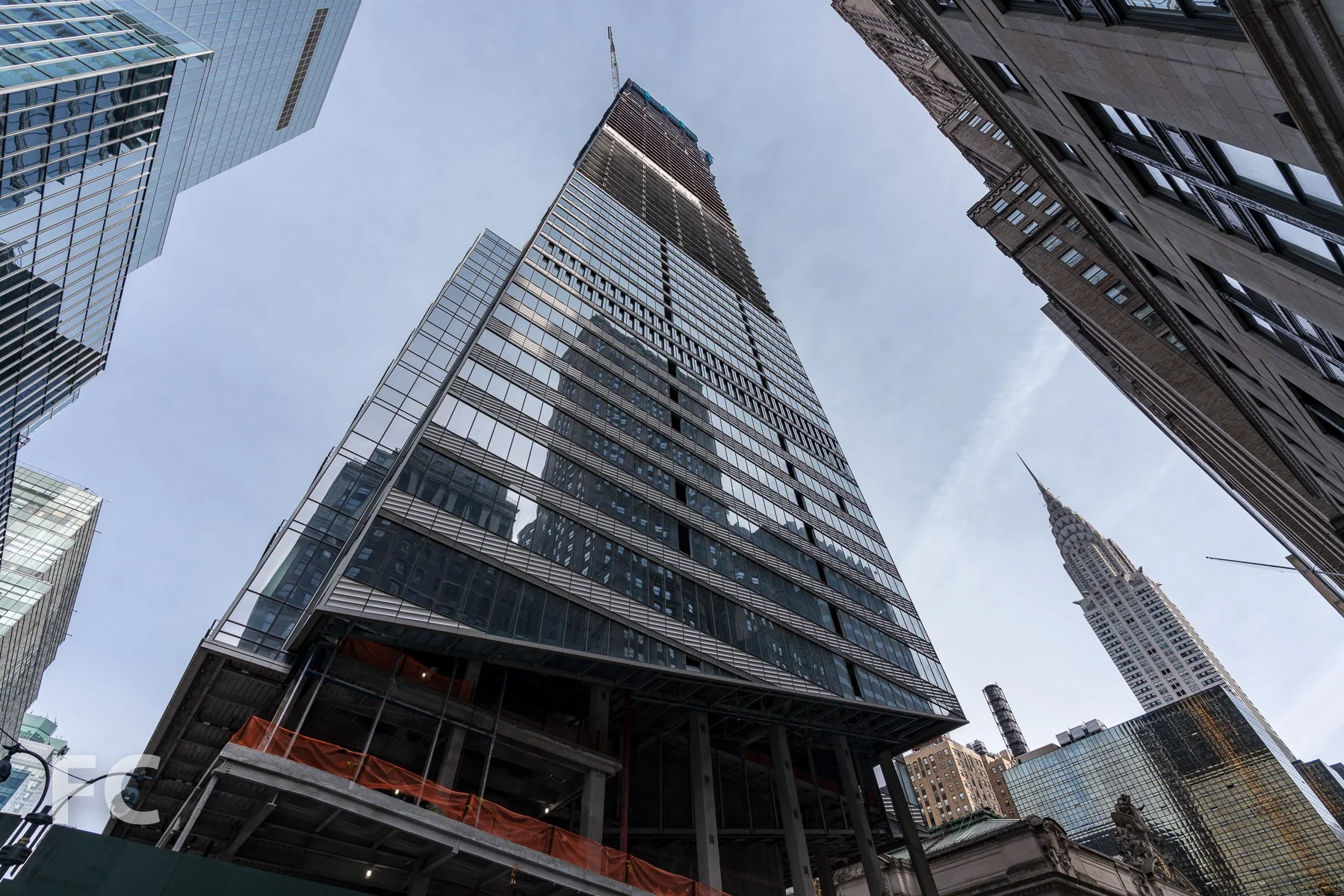 Looking up at the south facade from East 42nd Street.