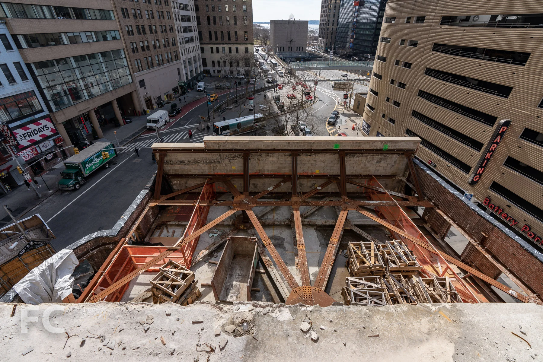 Looking down on the roof of the Dickey House.
