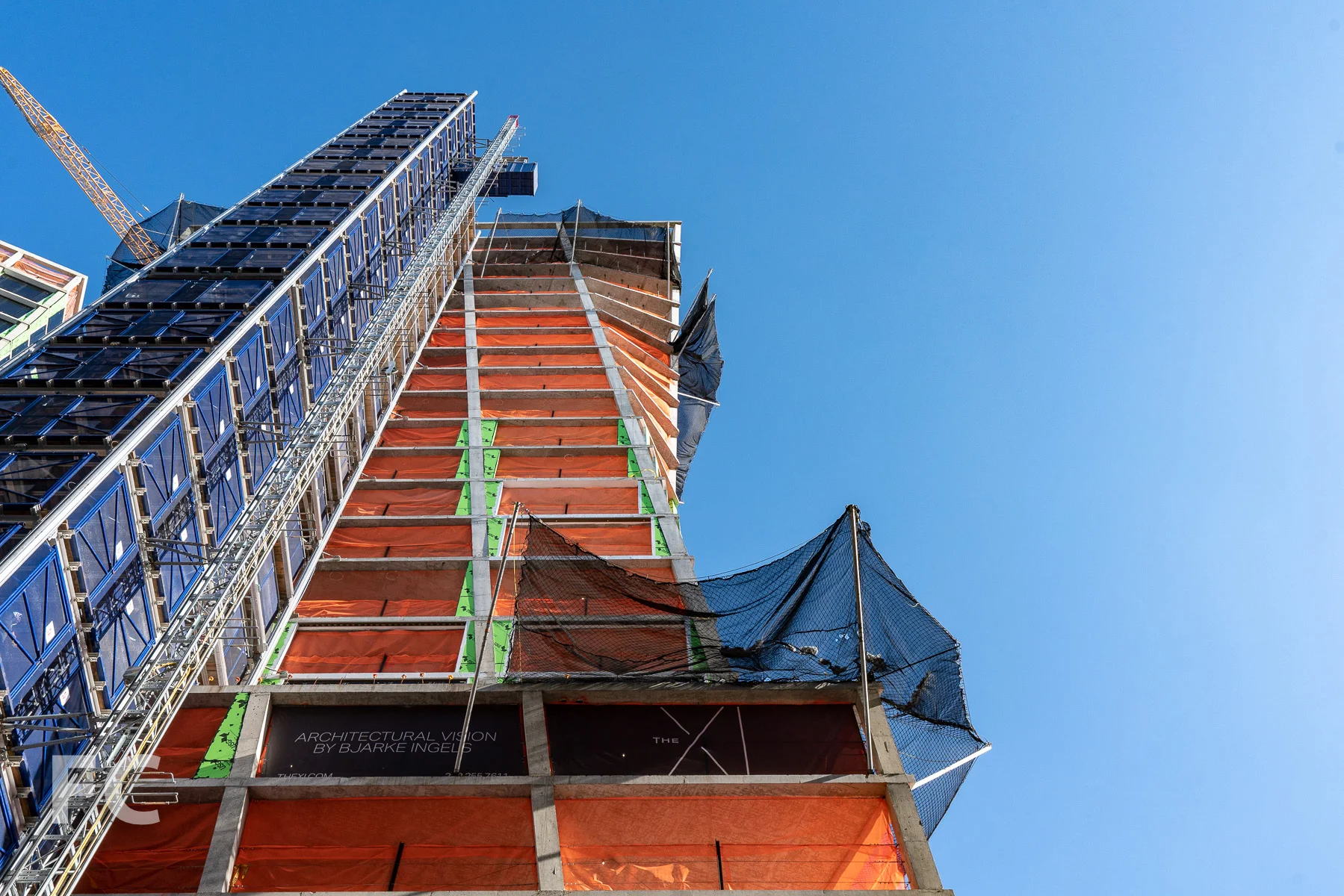 Looking up at the south facade of the east tower.