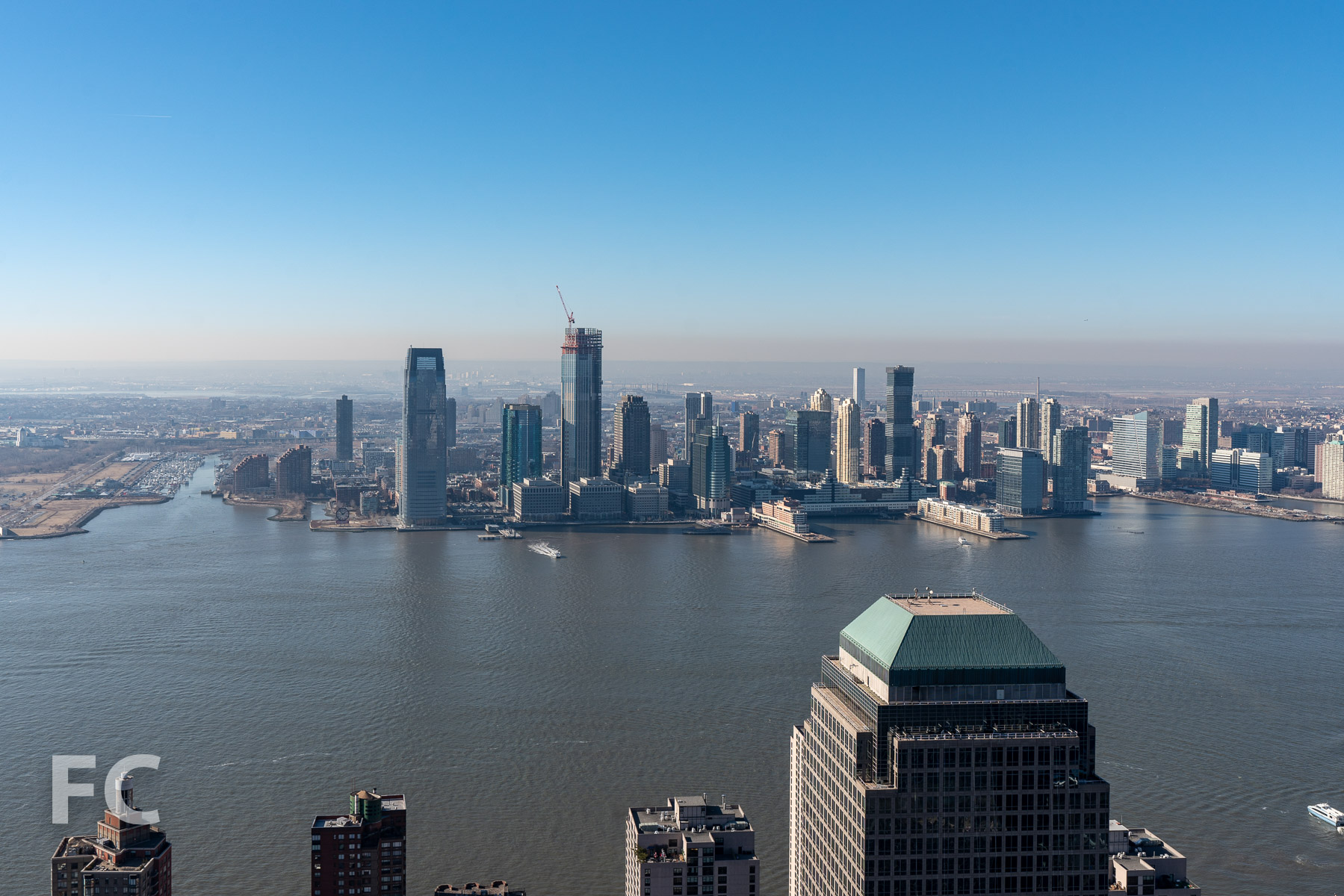 View west toward Jersey City from an upper floor of the tower.
