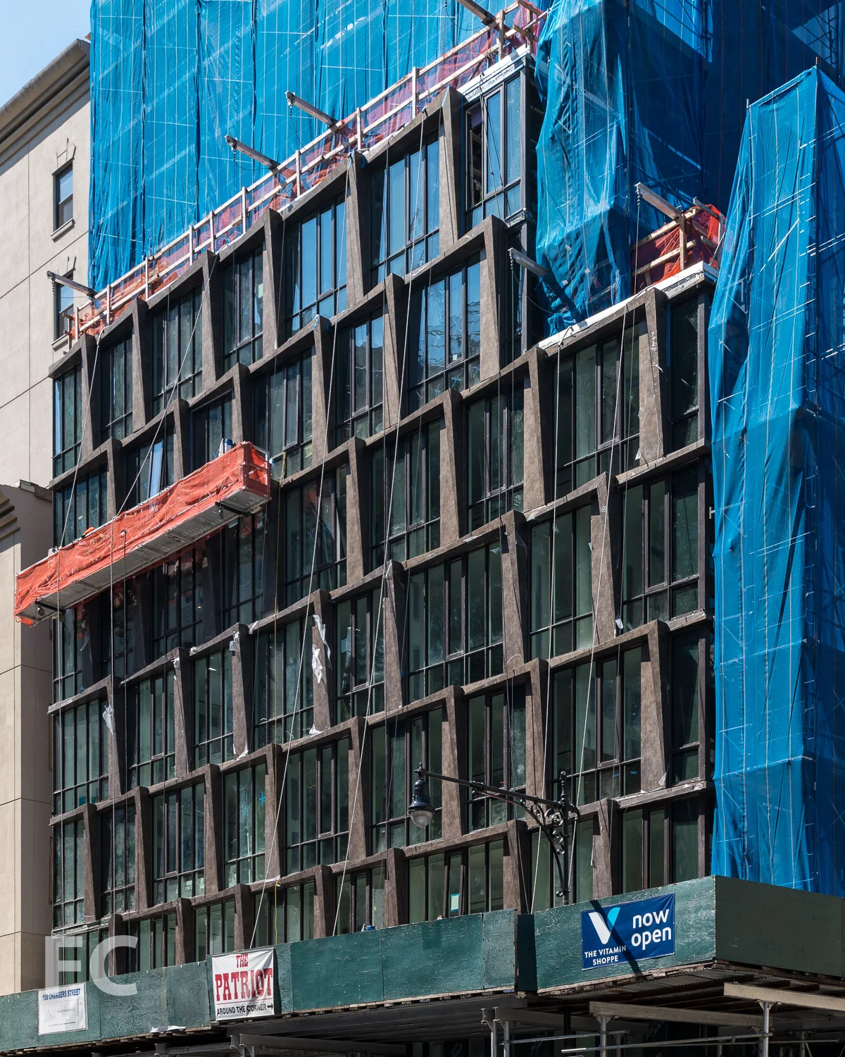 Closeup of the east facade.
