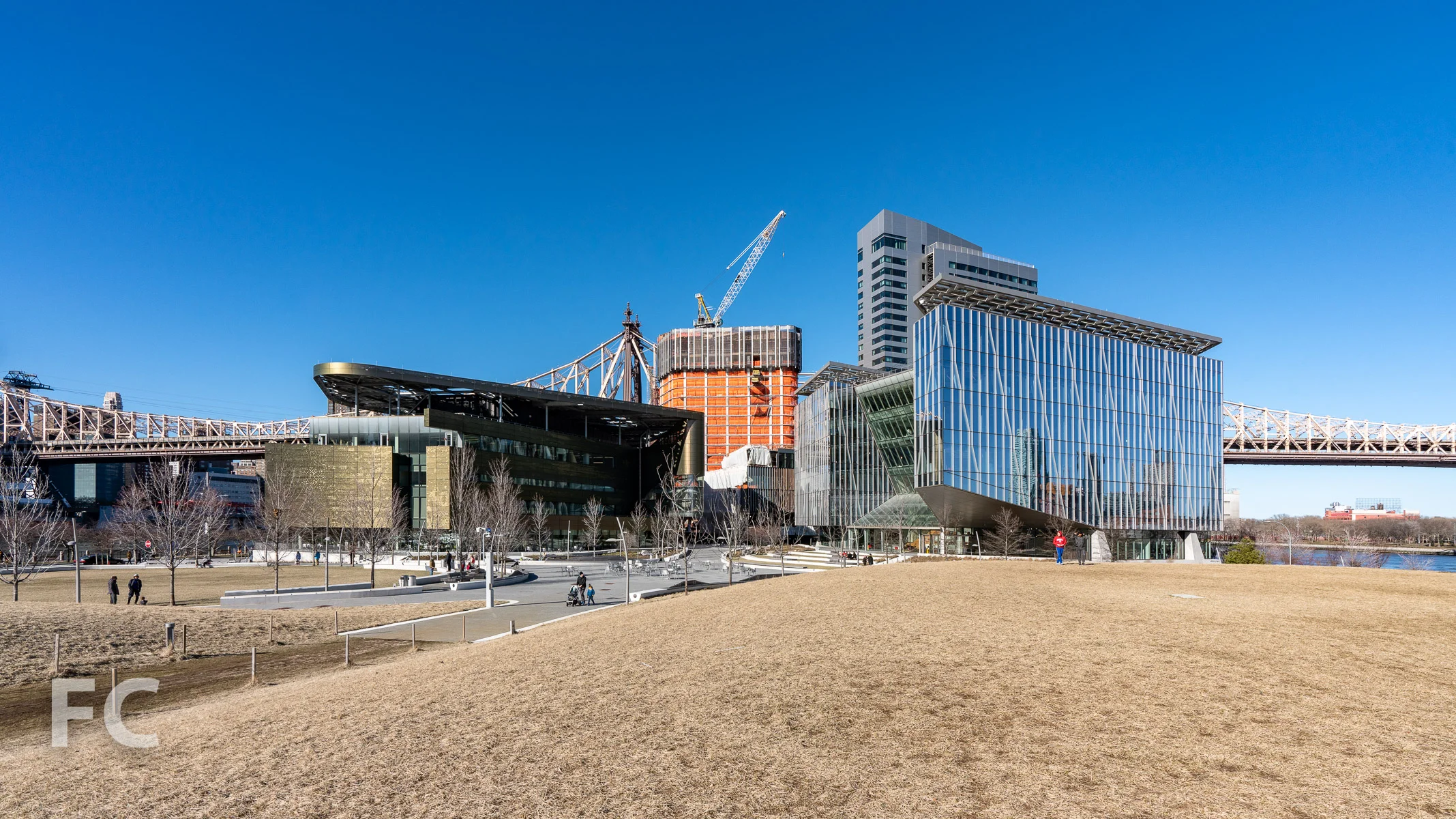 View of the Cornell Tech campus from the southern open space.