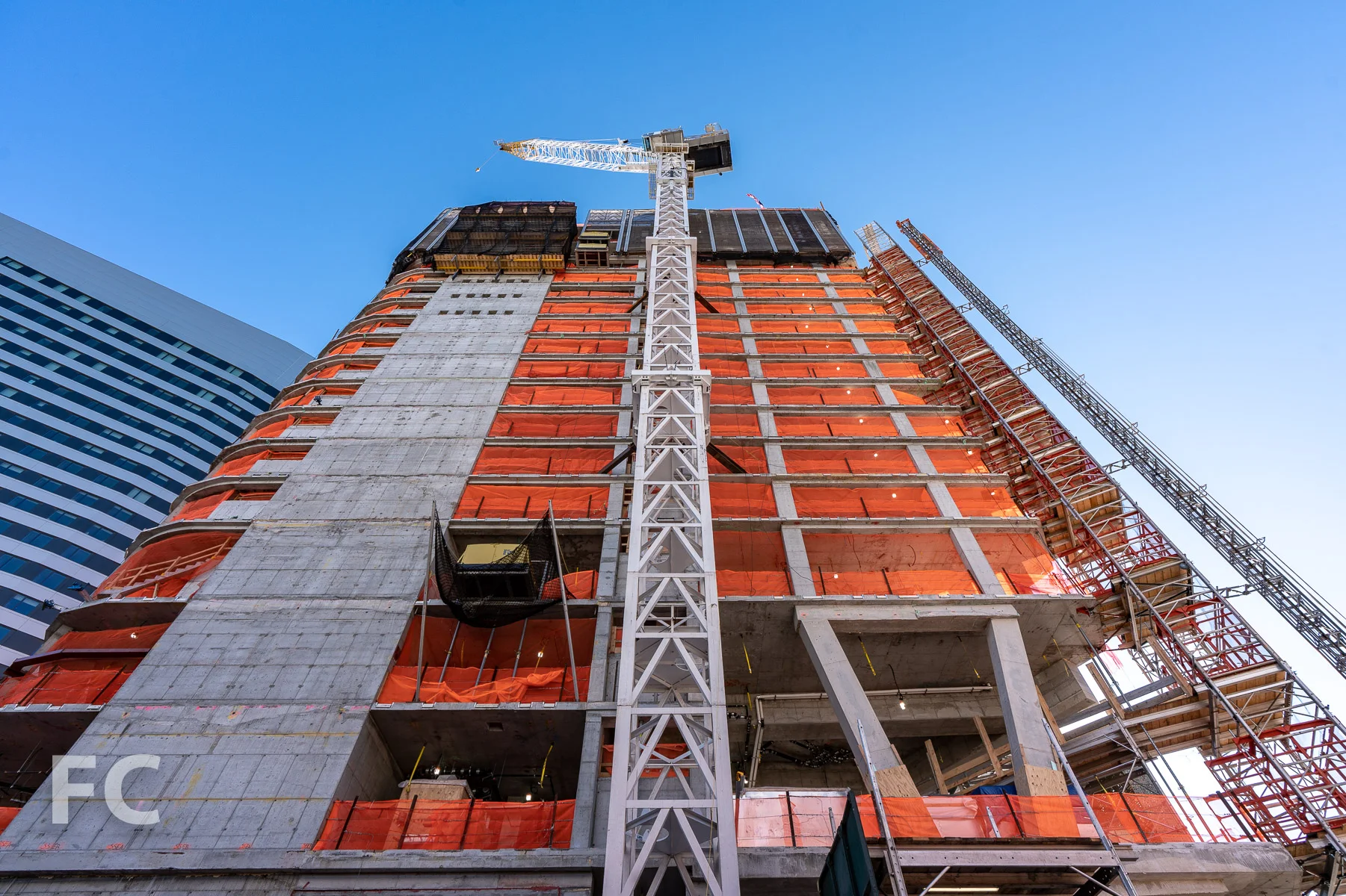 Looking up at the east facade of the Hotel.