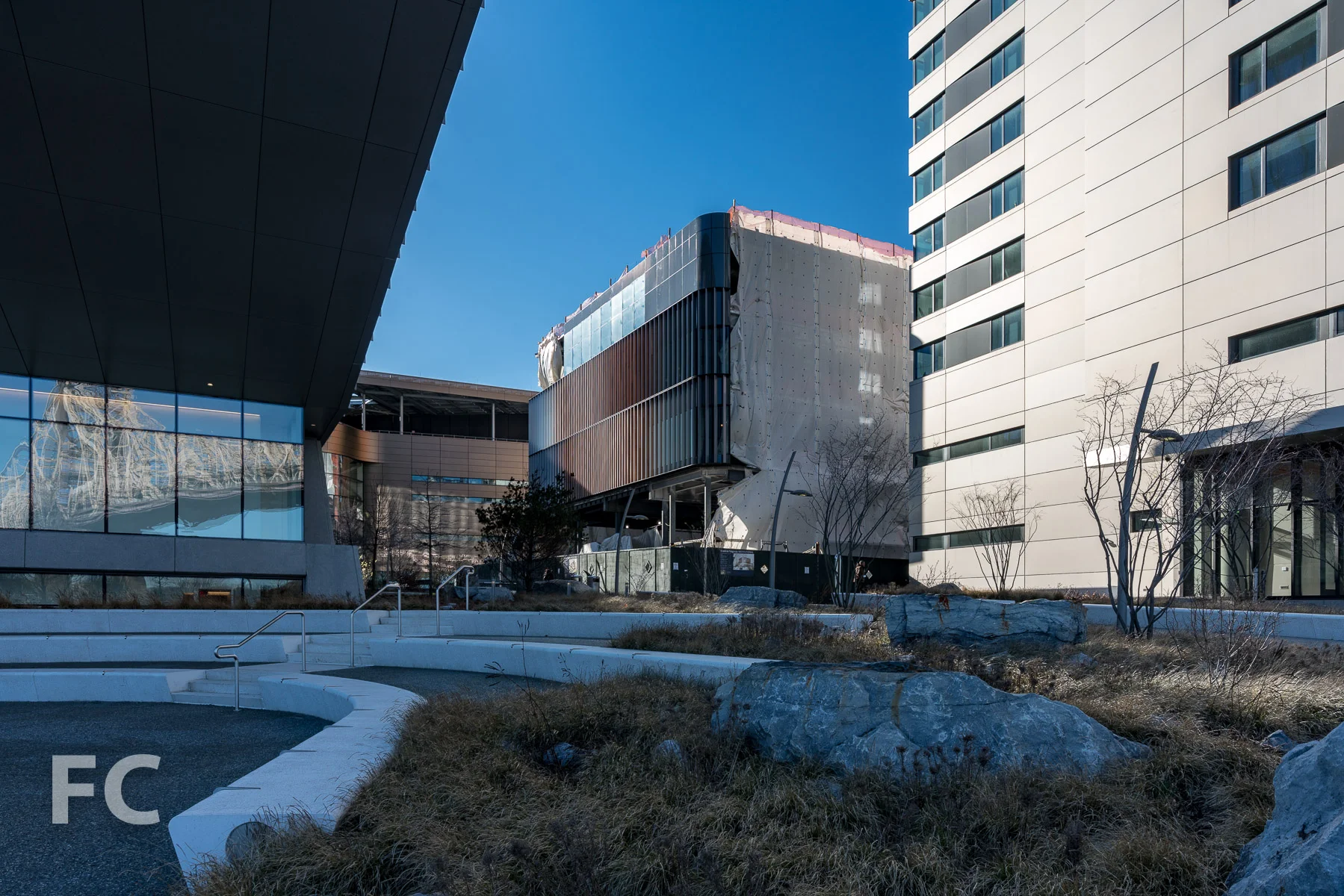 Southeast corner of the Executive Education Center.