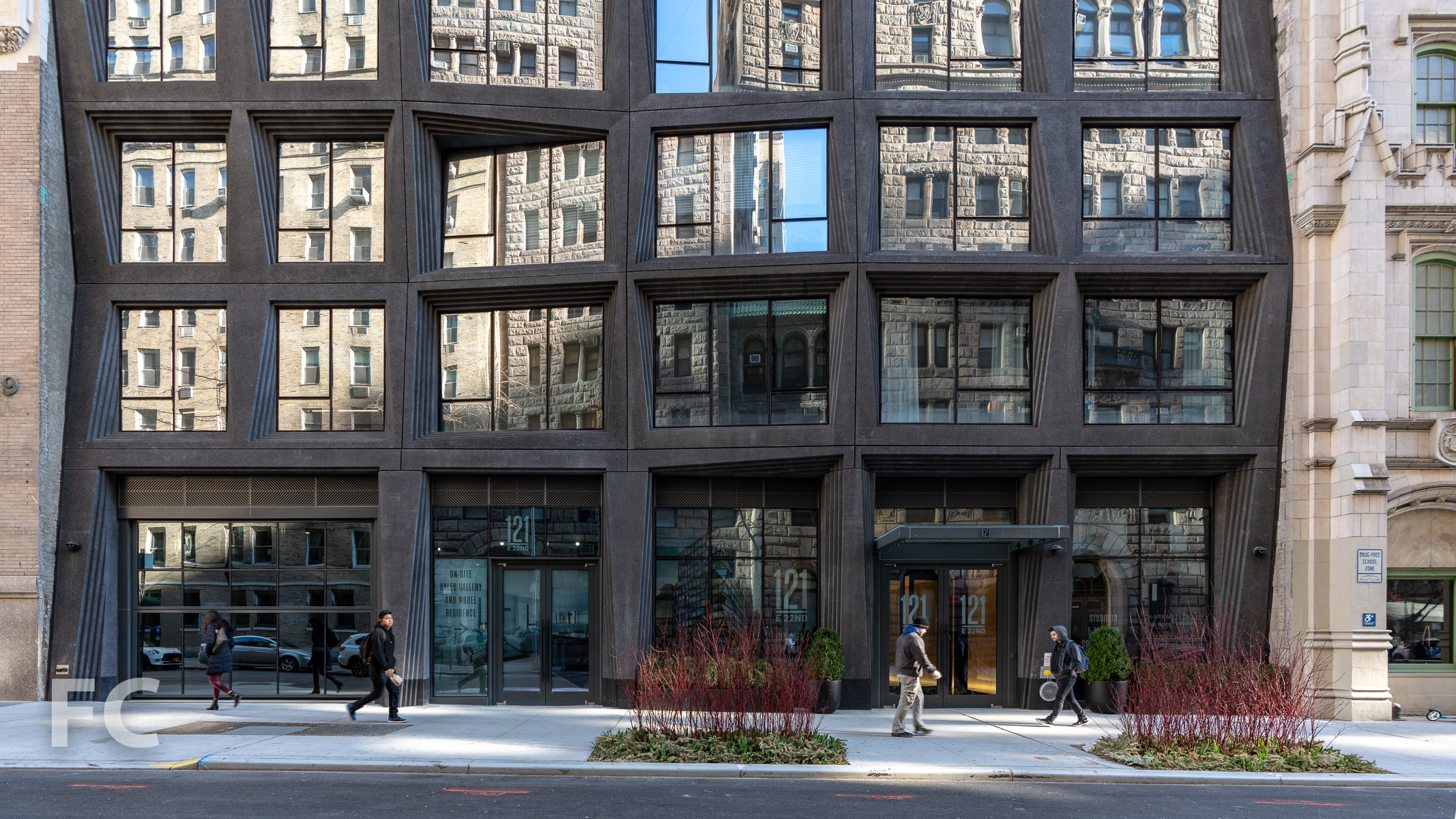 Residential lobby entrance at the south tower from East 22nd Street.