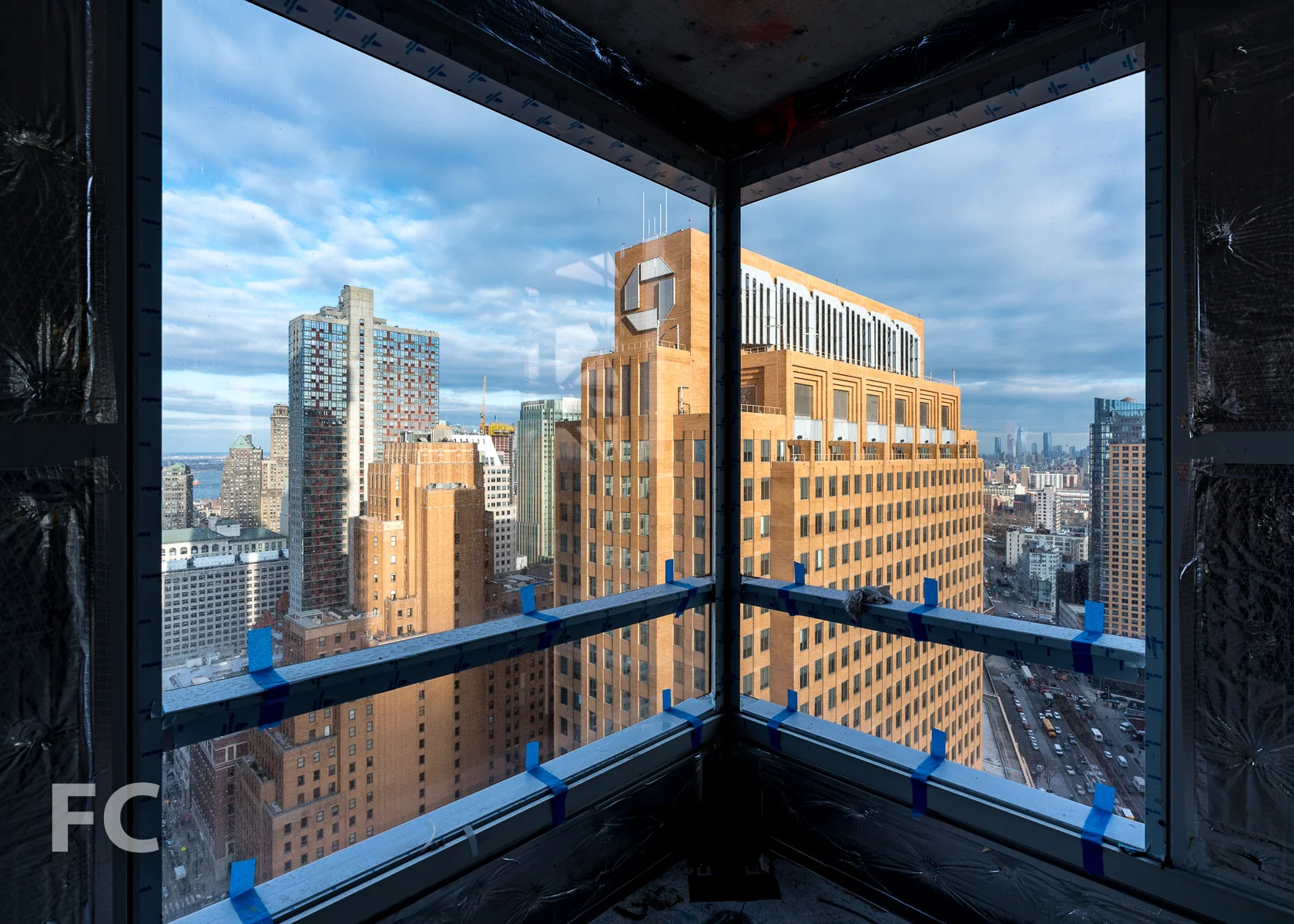 Downtown Brooklyn seen from a lower floor with curtain wall installed.