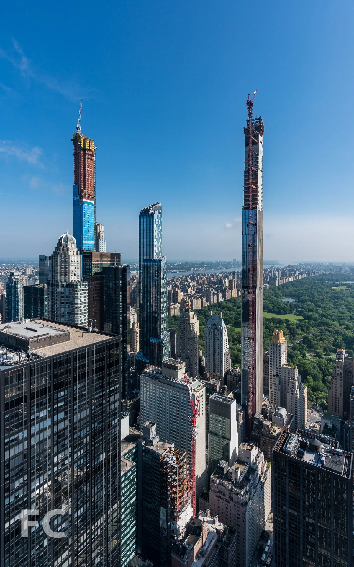 View northwest towards the West 57th Street towers and Central Park from an upper floor apartment.