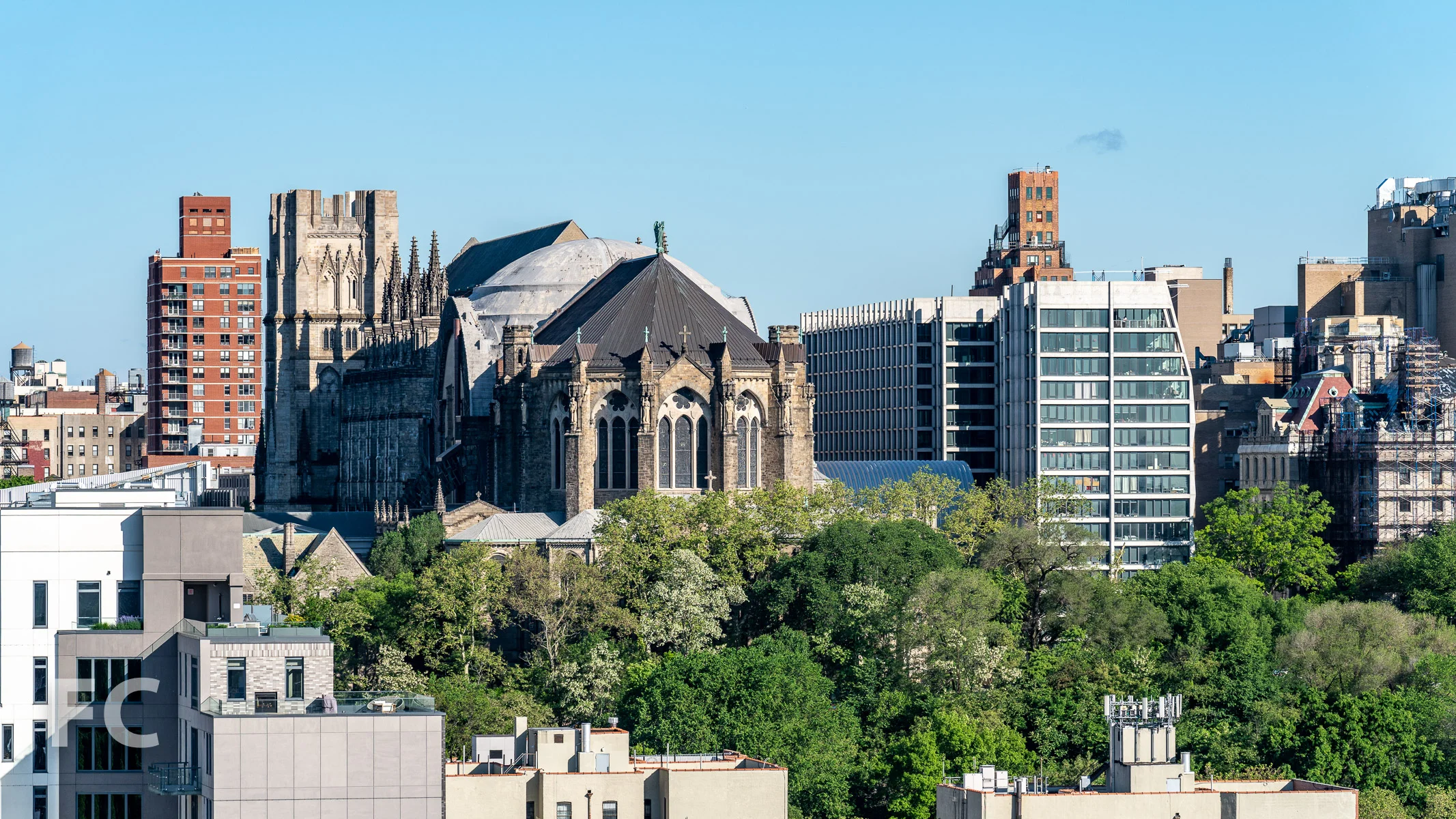Northwest view towards Morningside Heights from the top floor.