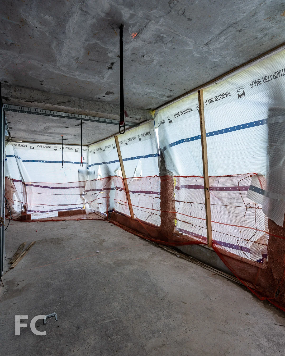 Southeast corner at an upper curtain wall floor before installation.
