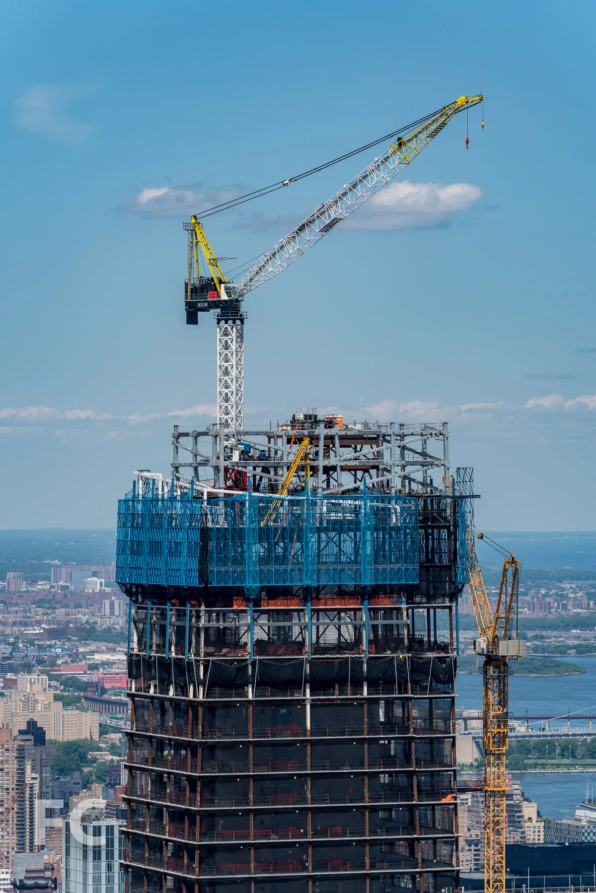 Close-up of the tiered crown under construction.