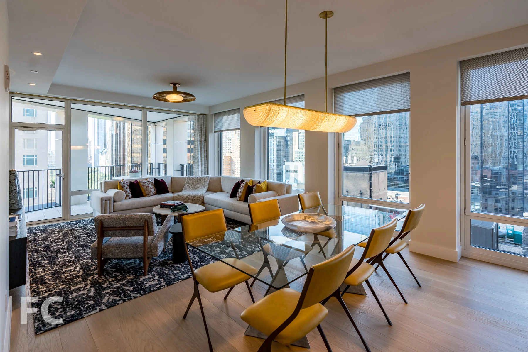 Dining room and living room.
