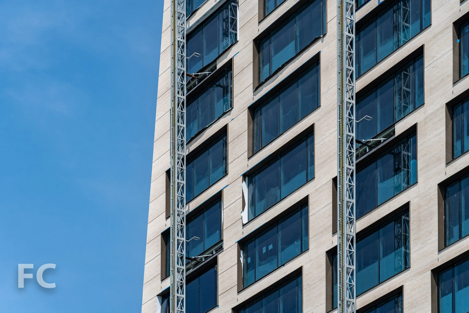 Facade detail at the northwest corner of the west tower.
