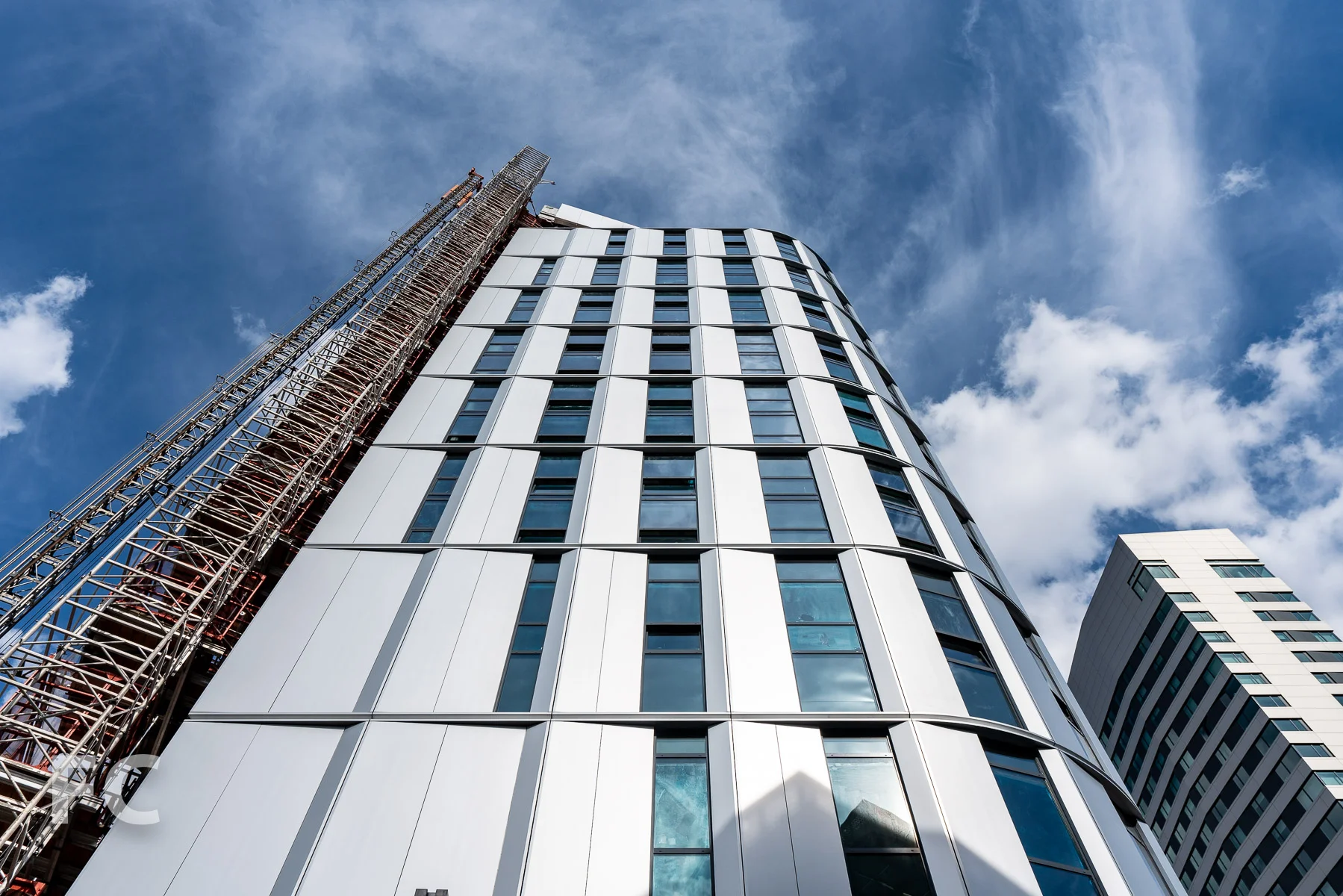 Looking up at the west facade of the hotel.