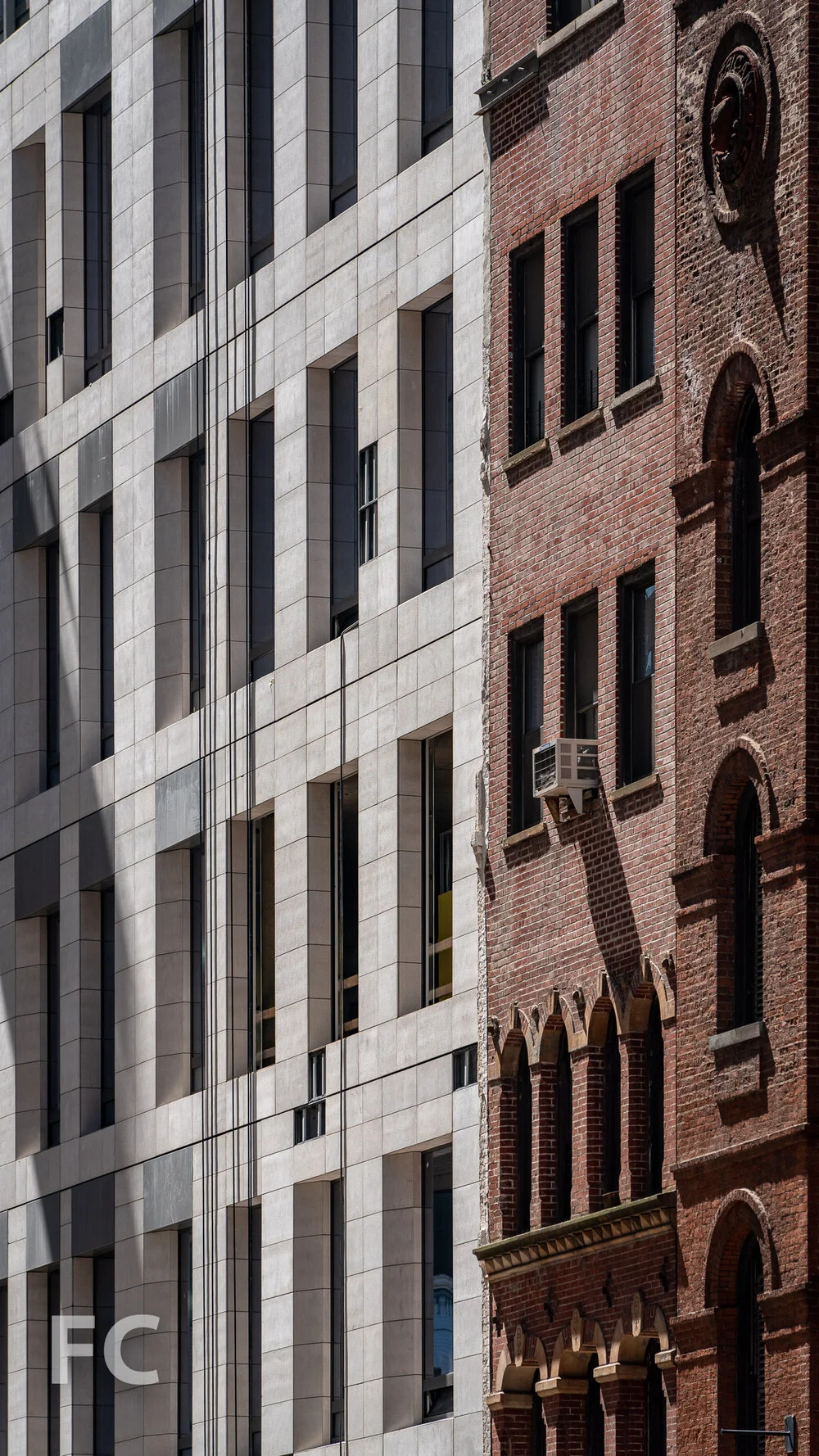 Close-up of the podium’s east facade.