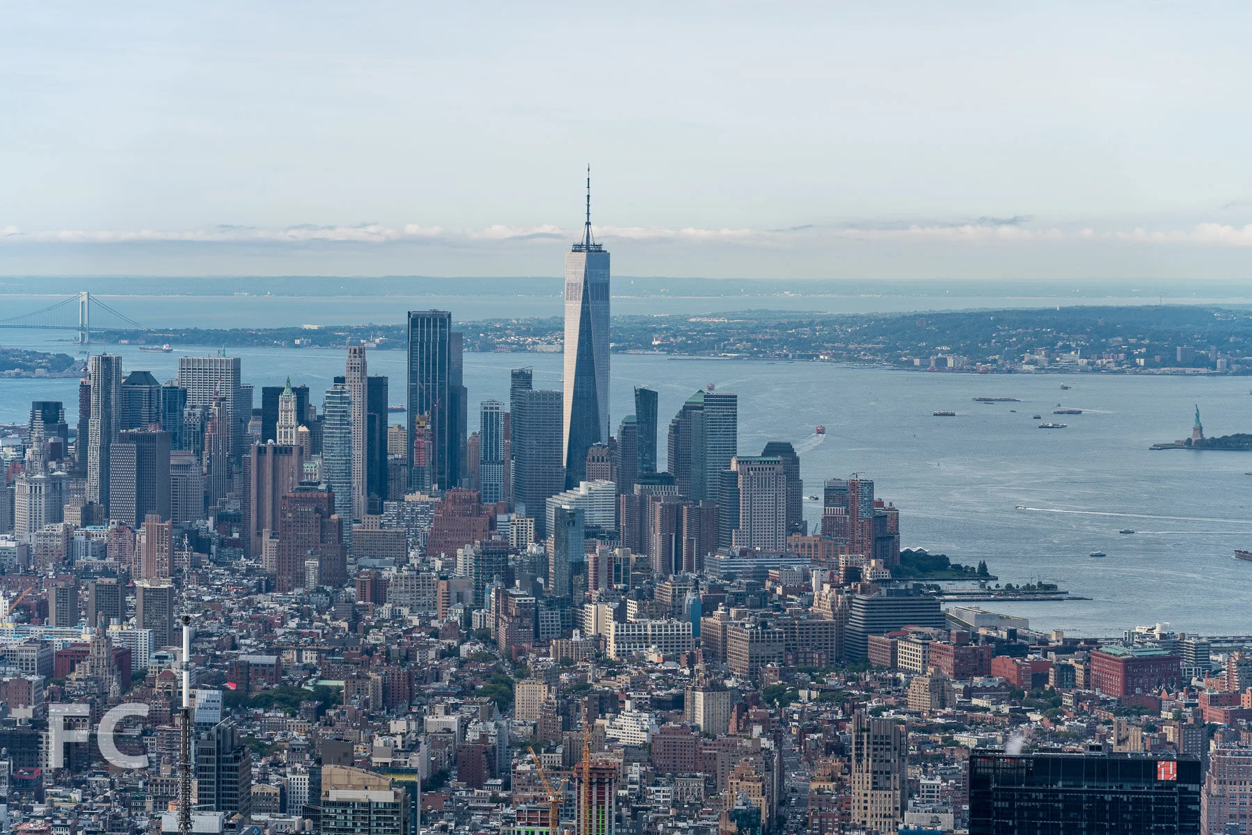 View south towards Lower Manhattan from the top of the tower, September 2019.