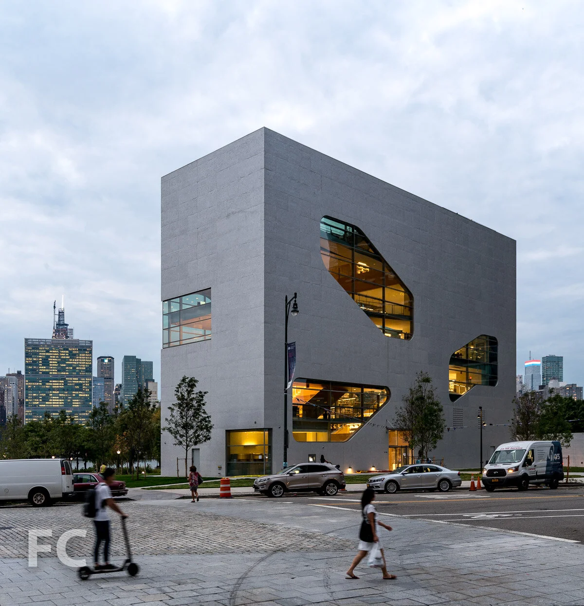 East facade from Center Boulevard.
