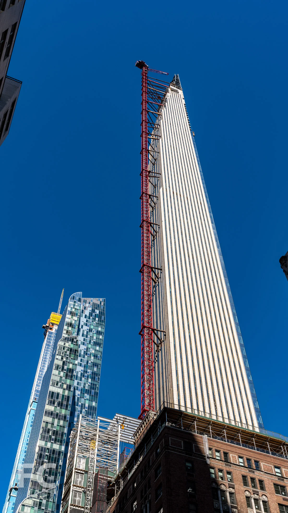 Looking up at the south facade from West 57th Street.