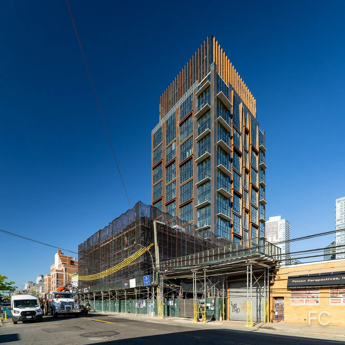 Northeast corner from Vernon Boulevard.