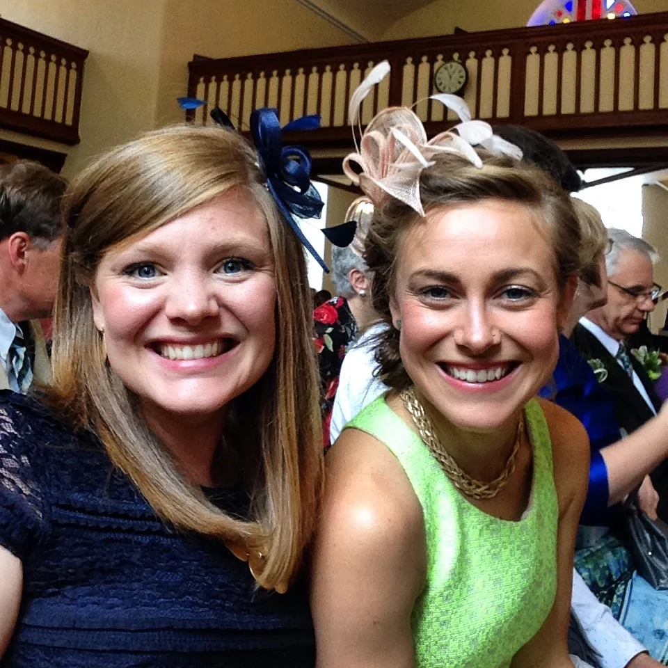 waiting for our little bro to say "i do" - we were both so psyched to wear these fascinators.