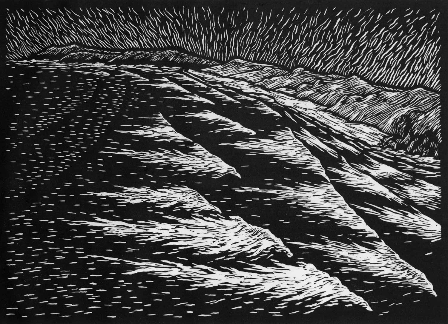 BIG SEA Cornwall 37 X 52 CM EDITION OF 50 LINOCUT ON HANDMADE JAPANESE PAPER $950