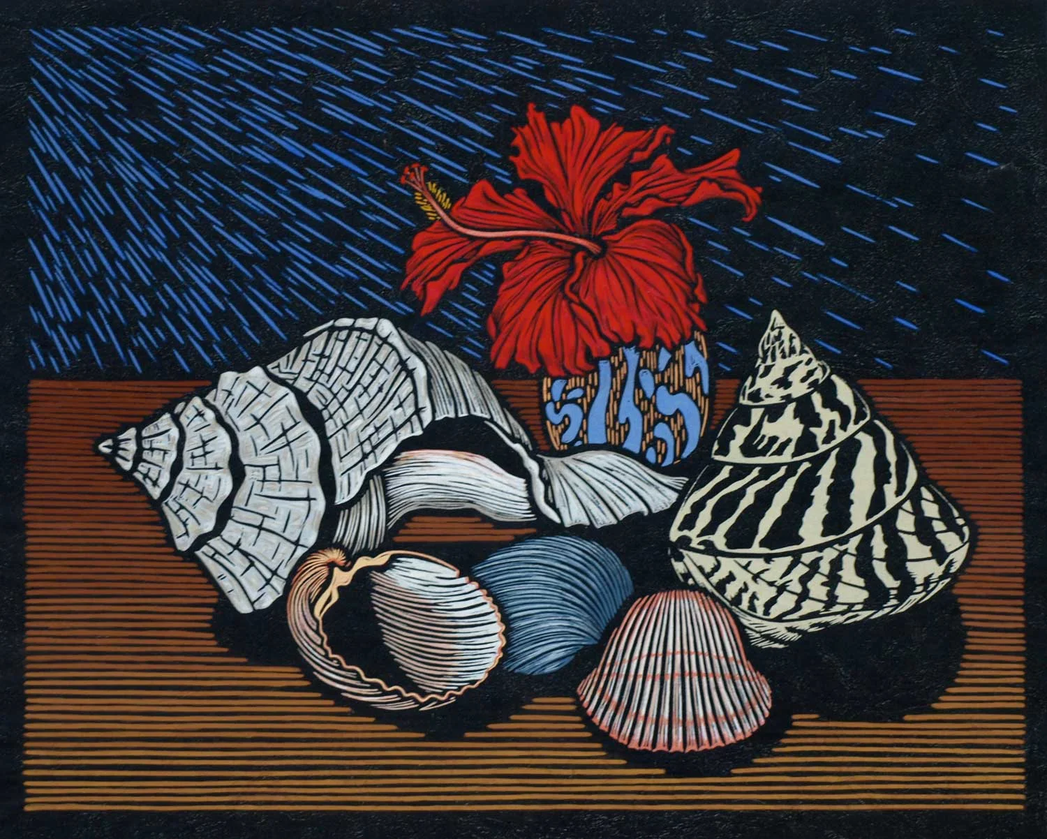 STILL LIFE AZALEA STREET 31.5 X 39 CM, EDITION OF 50 HAND-COLOURED LINOCUT ON HANDMADE JAPANESE PAPER $850