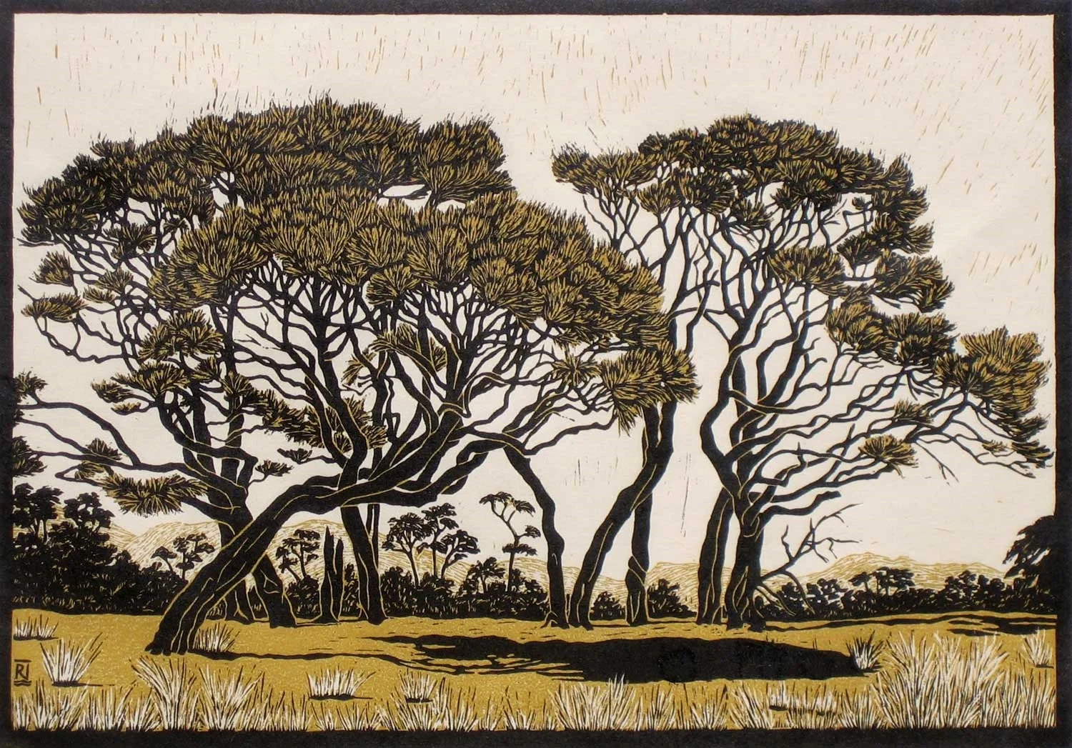 GOLDEN BAY LANDSCAPE 36.5 X 52 CM EDITION OF 20 REDUCTION LINOCUT ON HANDMADE JAPANESE PAPER $1,350