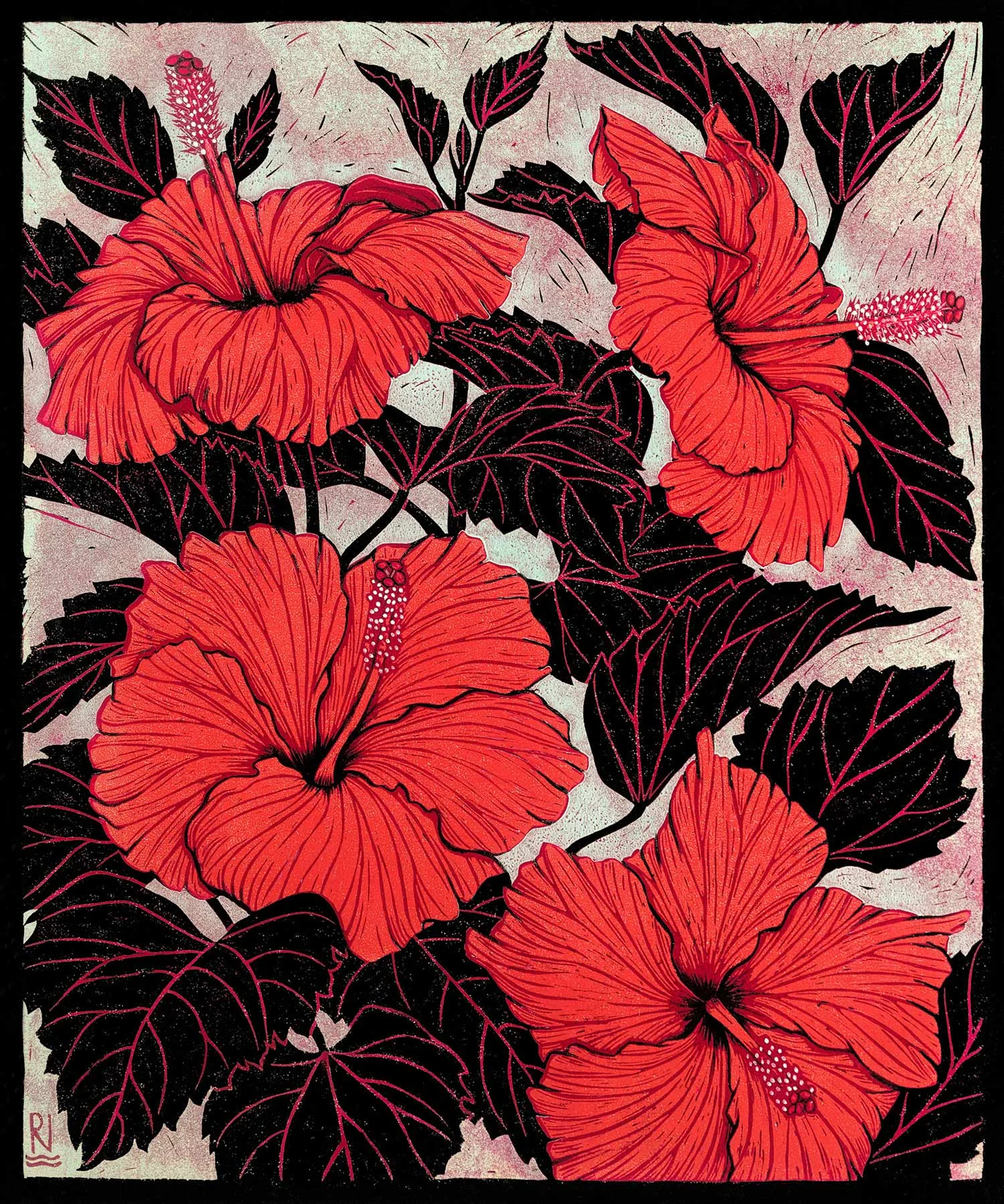 HIBISCUS 42 X 35 CM EDITION OF 50 REDUCTION LINOCUT, pigment print on Japanese paper $1,100