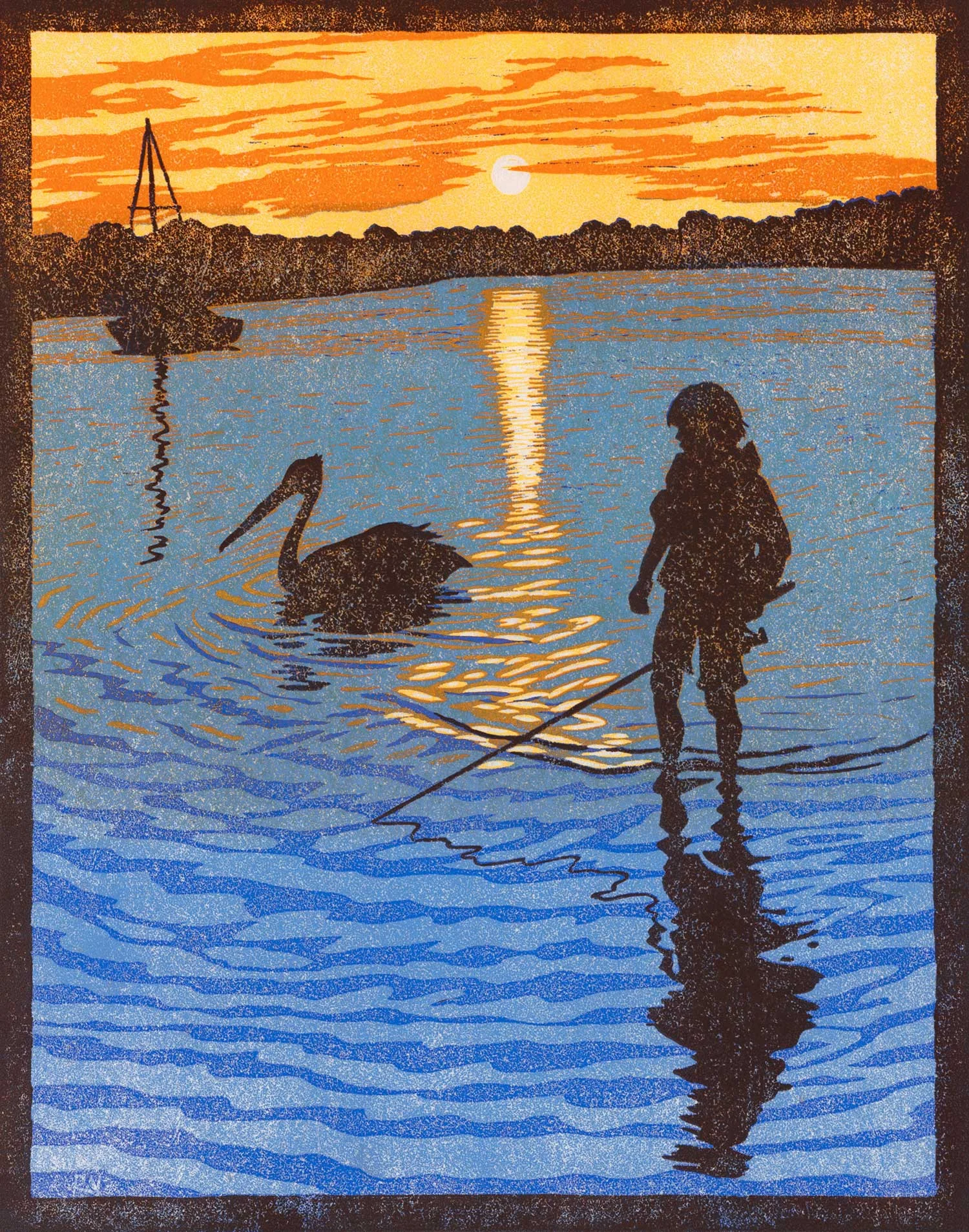IN THE SHALLOWS 38.5 X 30 CM EDITION OF 50 REDUCTION LINOCUT pigment print on Unryu Japanese paper $900