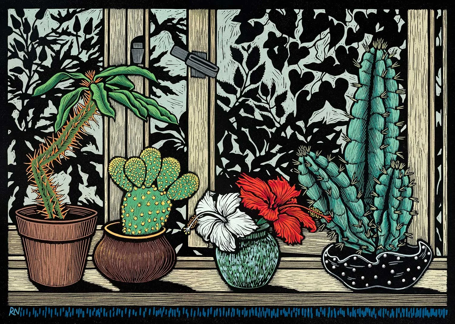 Windowsill 45 x 61 cm, edition of 50 pigment print of a hand-coloured linocut on japanese paper $1,250