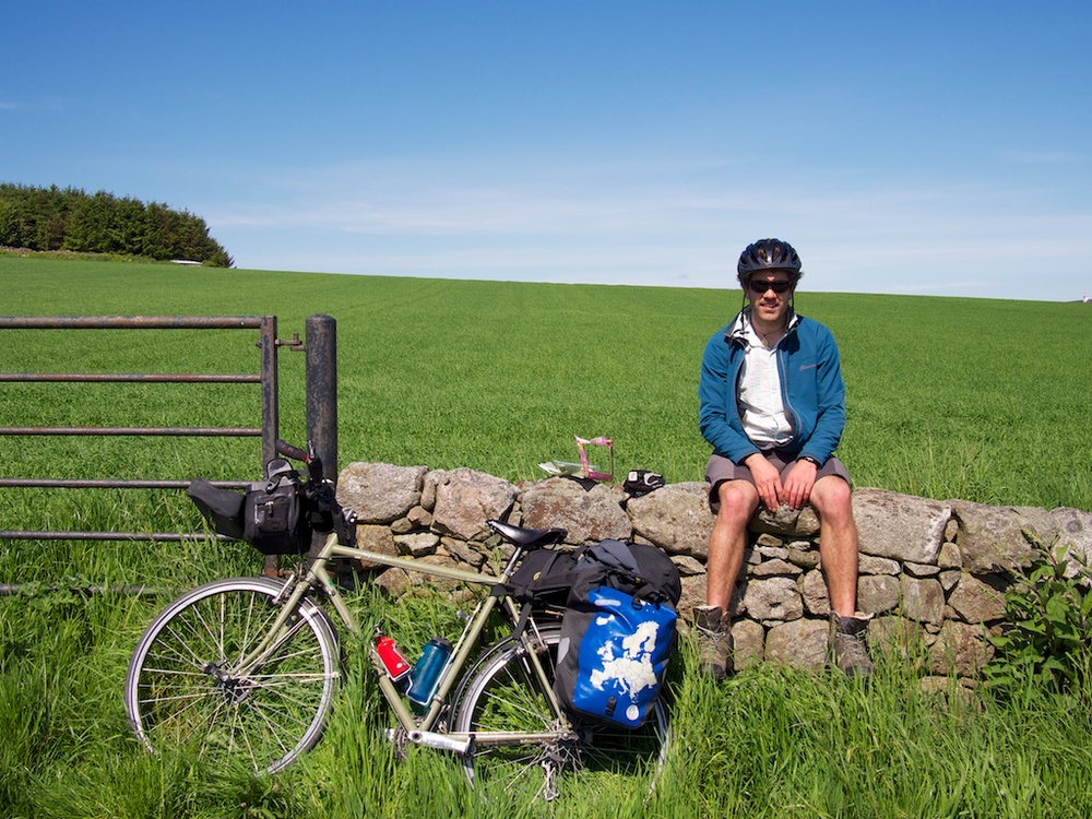 Taking a break on a dry stone wall.