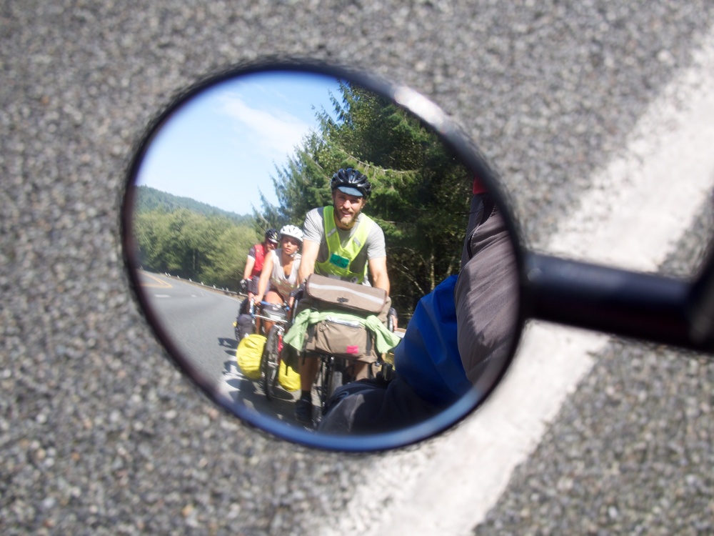 RIding in formation, bike tourists take over the 101.