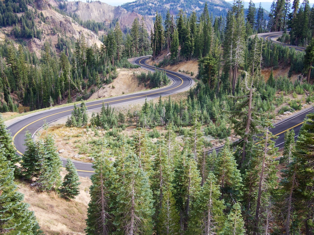 Empty roads thanks to the US government shutdown in Lassen Volcanic National Park.