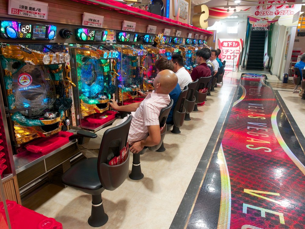 Gambling in noisy pachinko lounges is a favourite pastime.