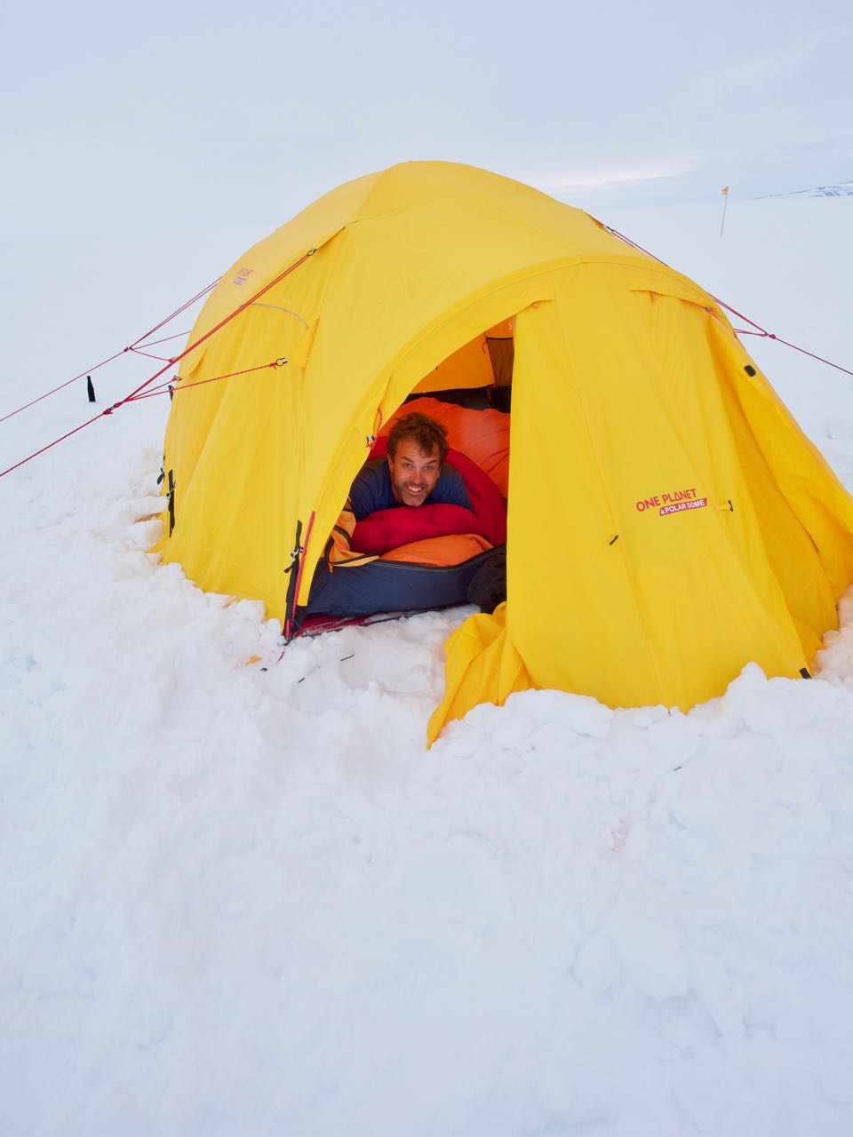 Cozy out of the wind in a double sleeping bag