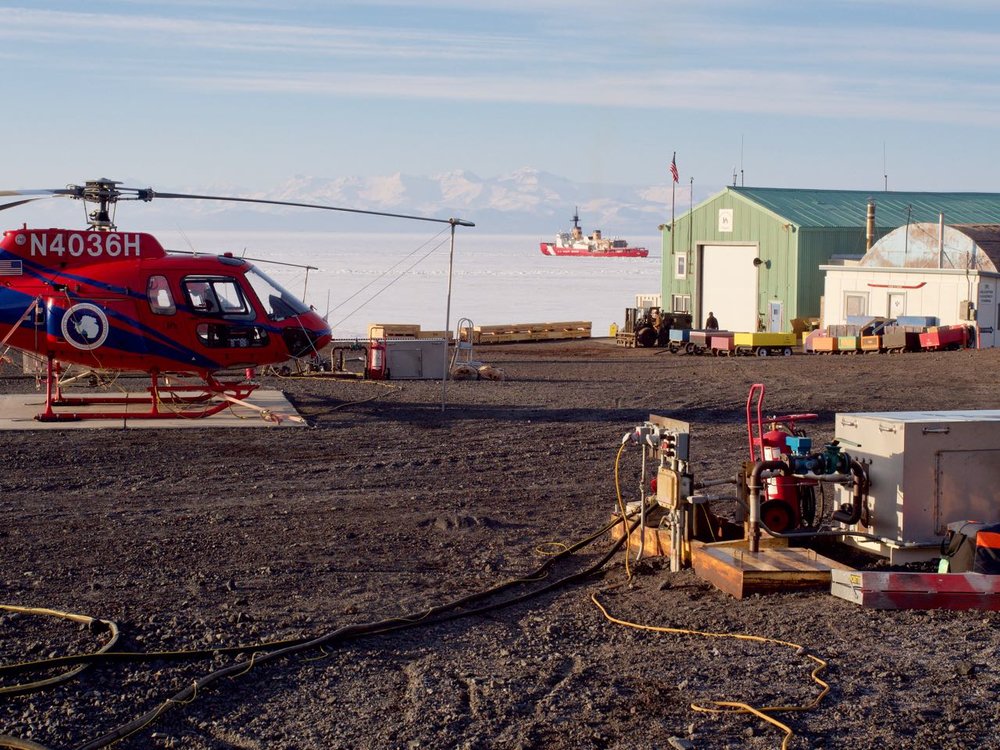 A view of the icebreaker from our landing pad at McMurdo Station.